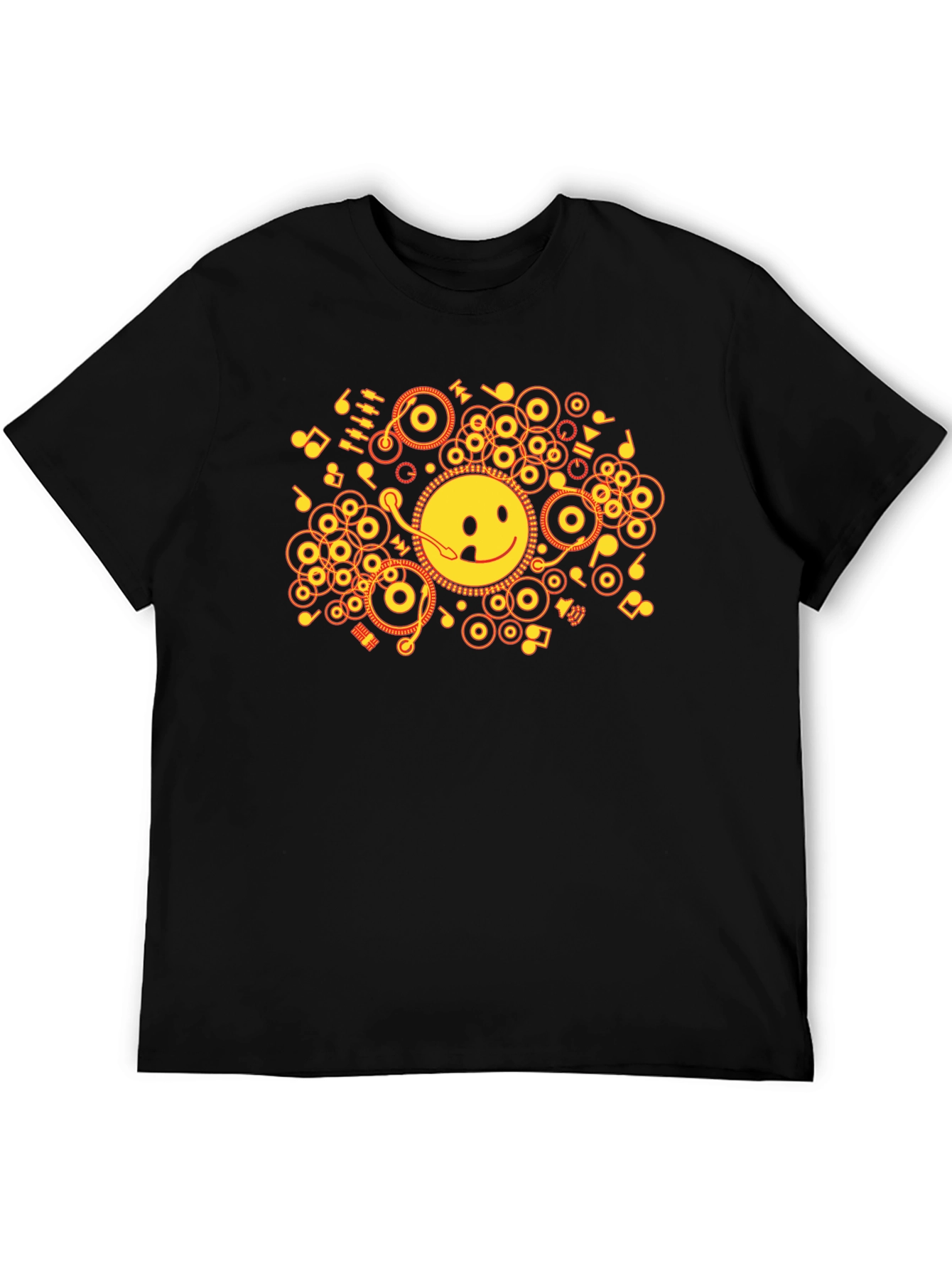 Smiley DJ Graphic Tee - Black Cotton T-Shirt