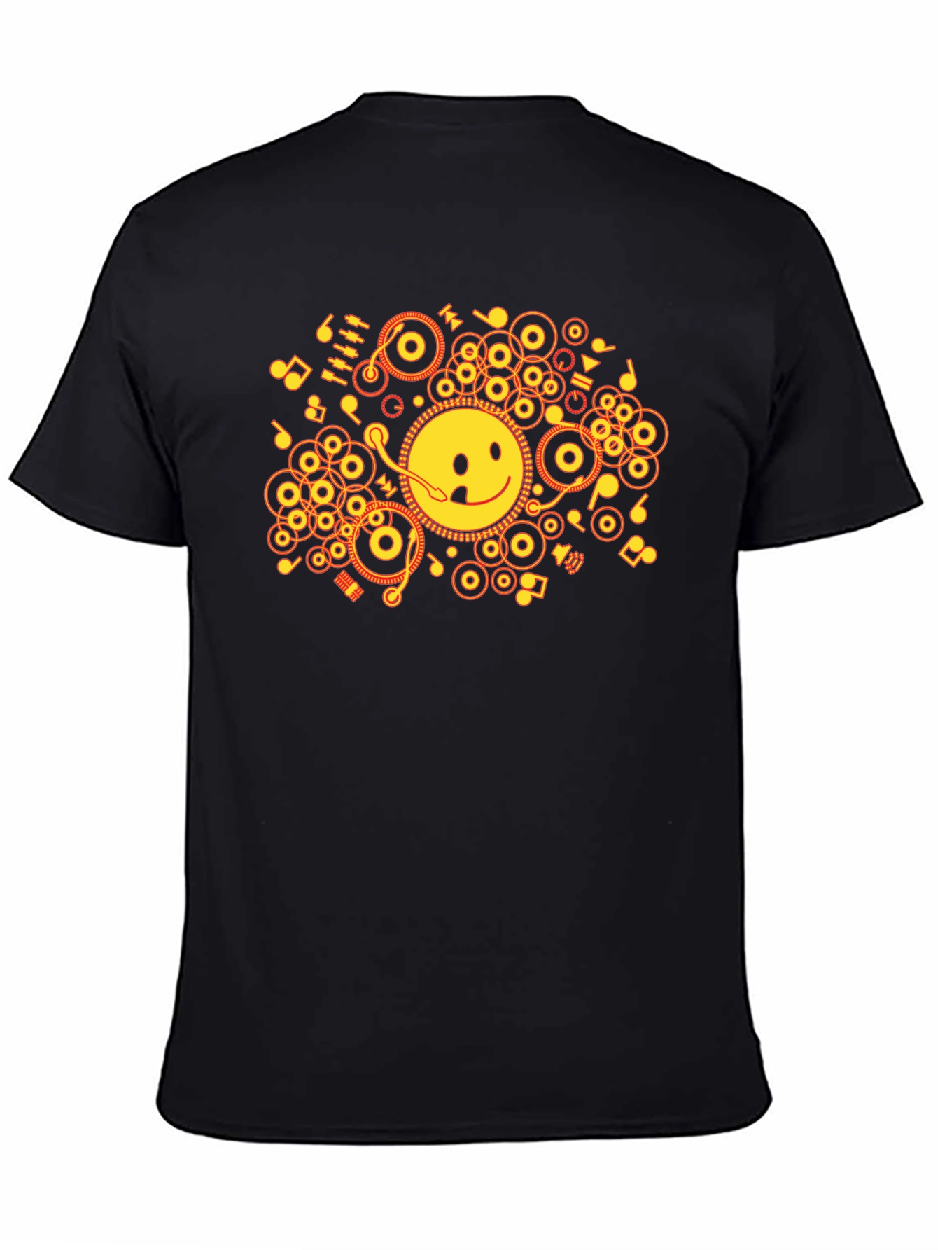 Smiley DJ Graphic Tee - Black Cotton T-Shirt