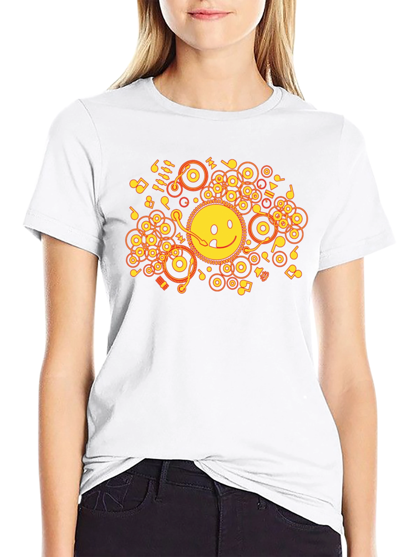 Smiley DJ Graphic Tee - Black Cotton T-Shirt