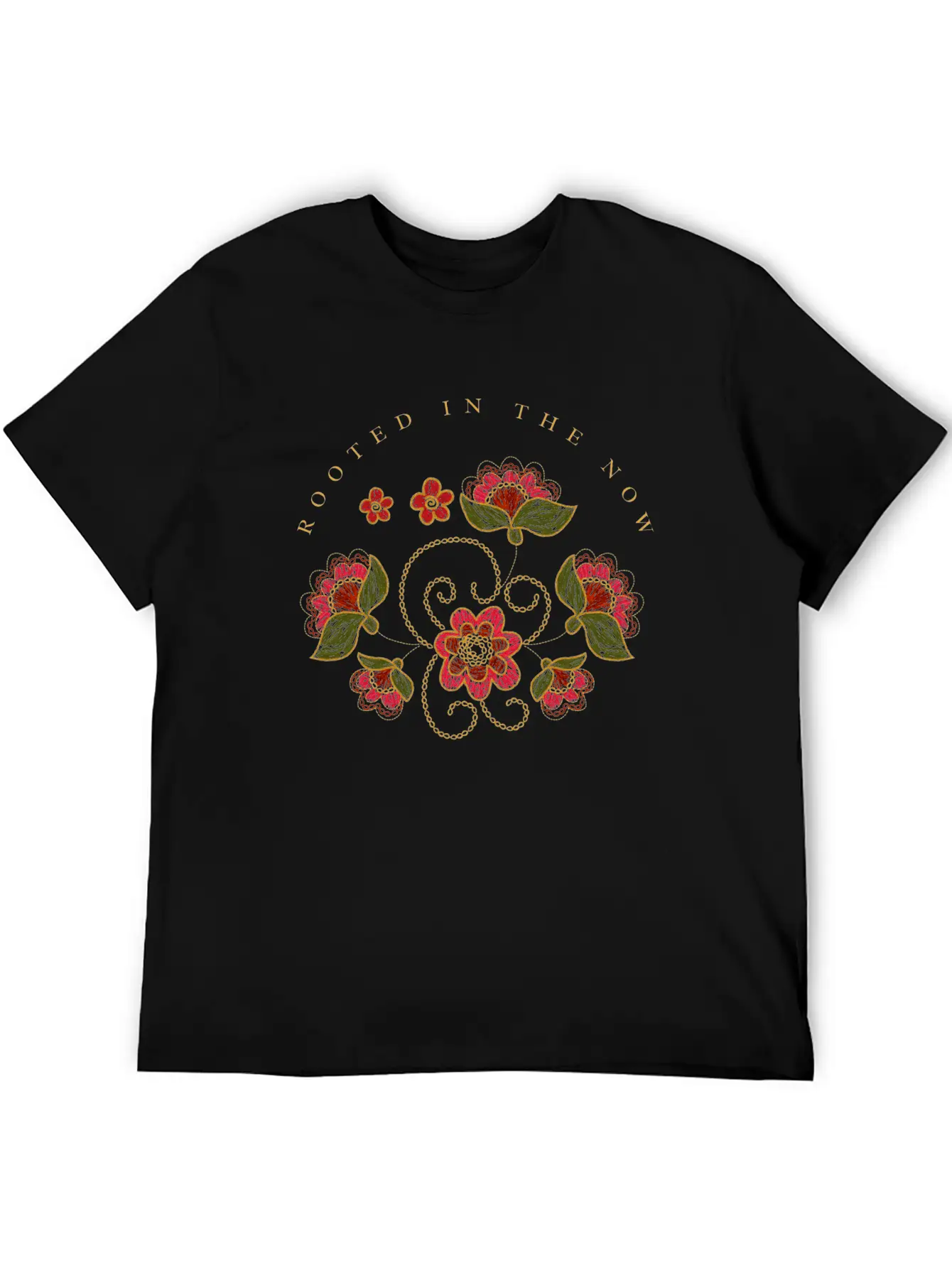 Mindful Quote About Present Moment Red Flowers Unisex Casual T-Shirt – Clean Design For Daily Comfort