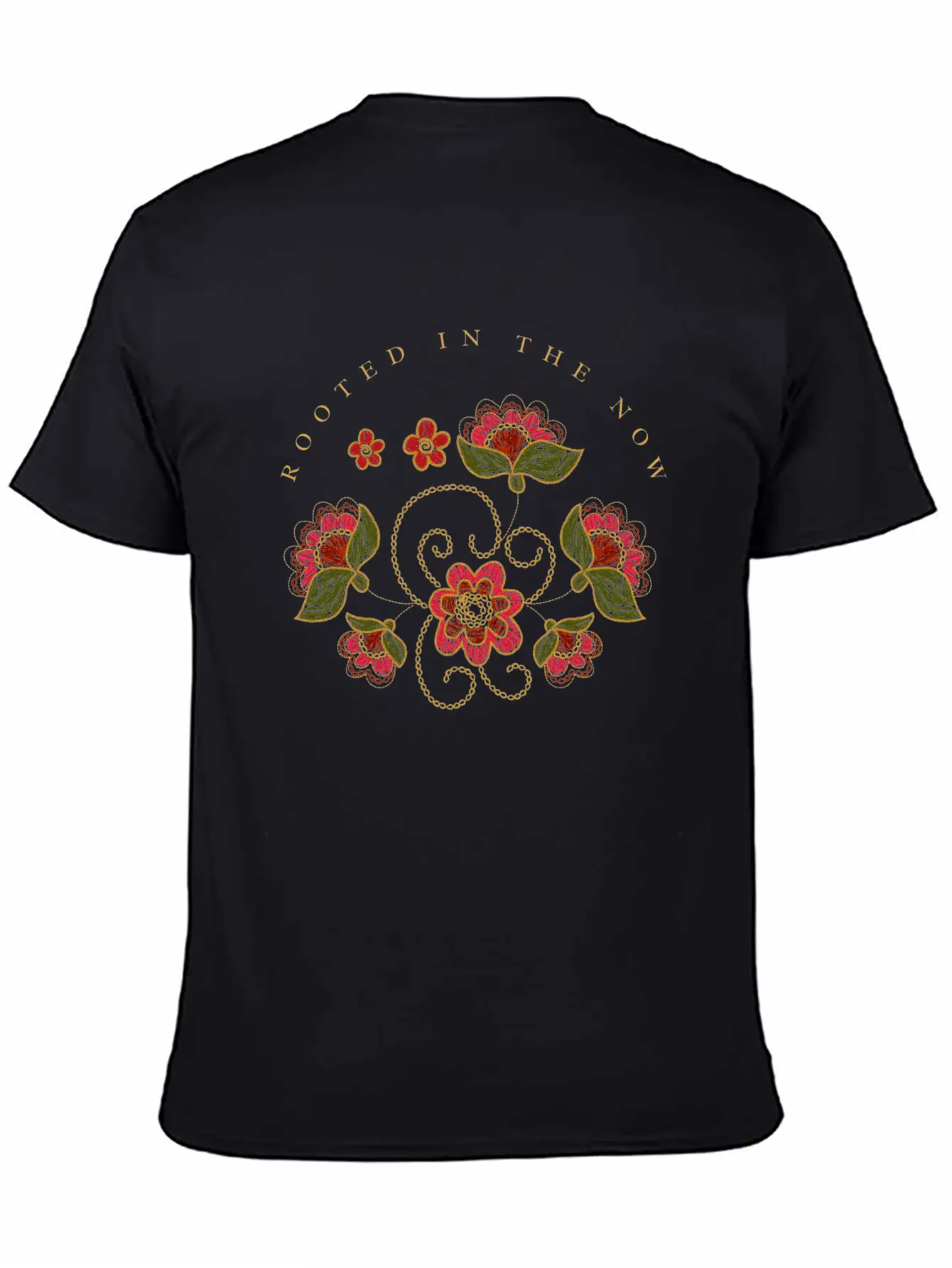 Mindful Quote About Present Moment Red Flowers Unisex Casual T-Shirt – Clean Design For Daily Comfort