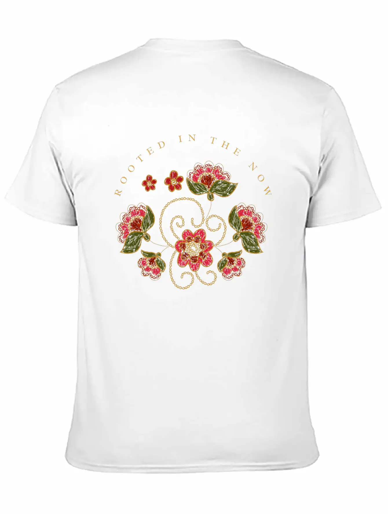 Mindful Quote About Present Moment Red Flowers Unisex Casual T-Shirt – Clean Design For Daily Comfort