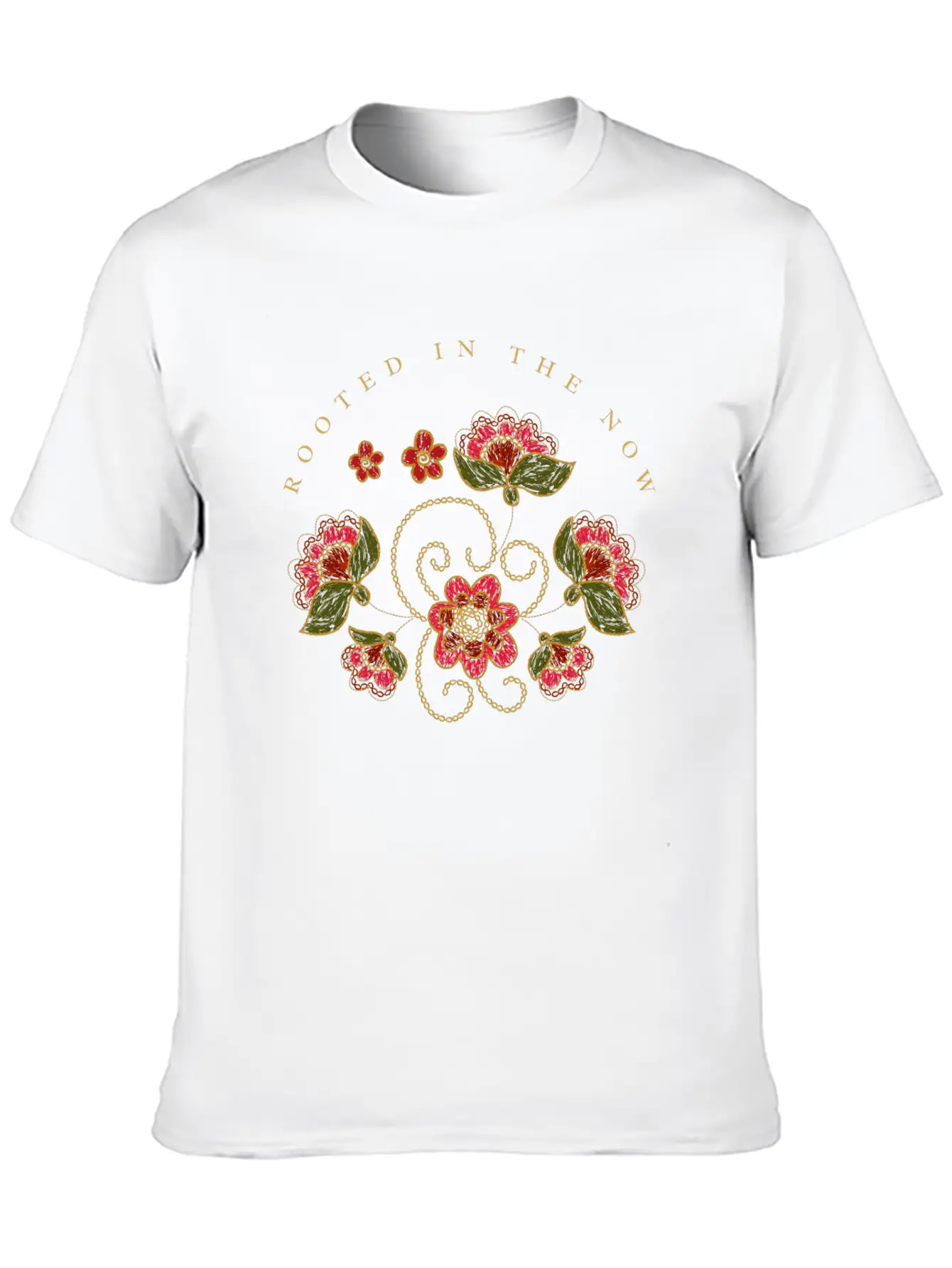 Mindful Quote About Present Moment Red Flowers Unisex Casual T-Shirt – Clean Design For Daily Comfort