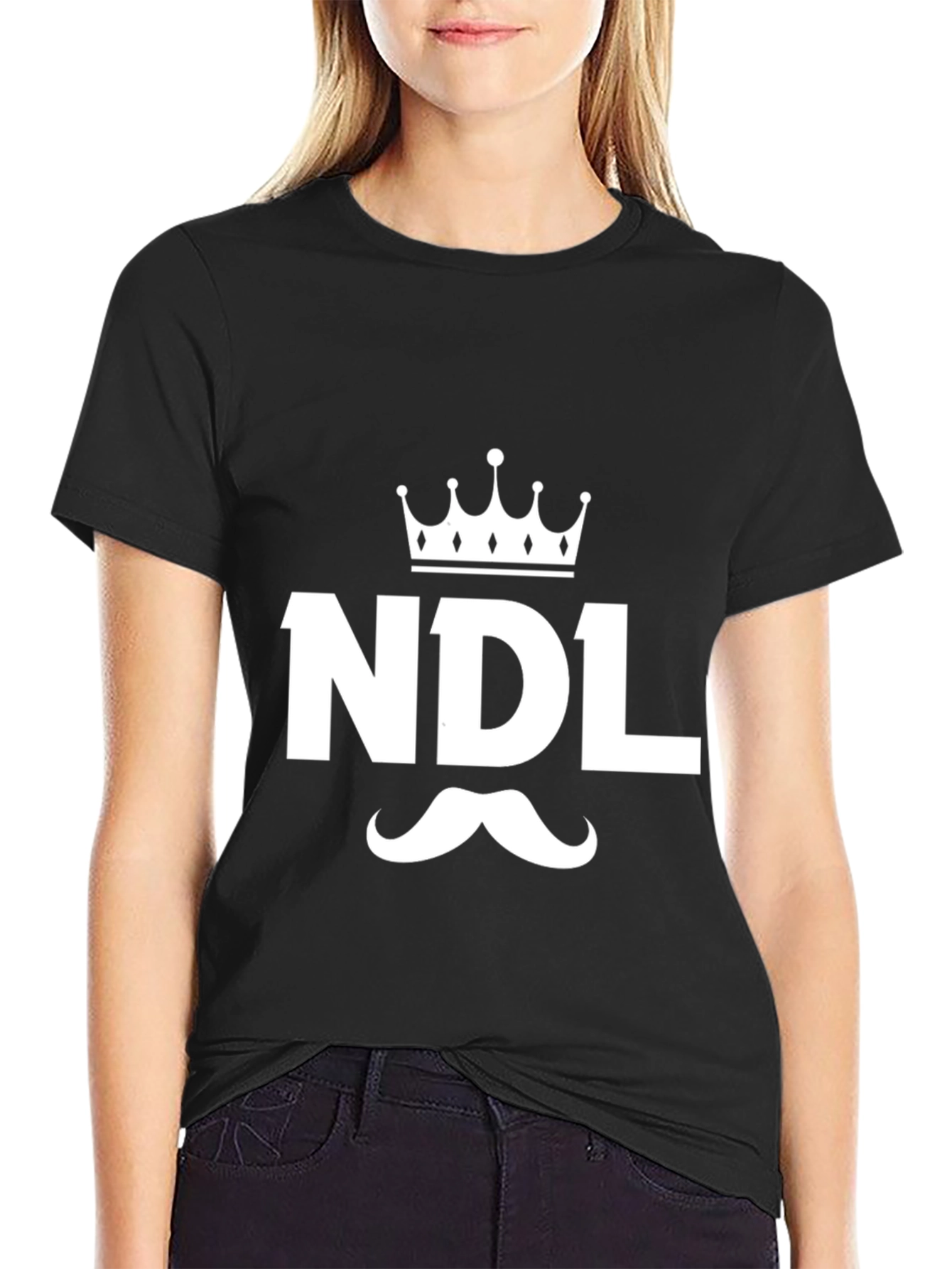 NDL Crown & Mustache Graphic T-Shirt - Black Cotton