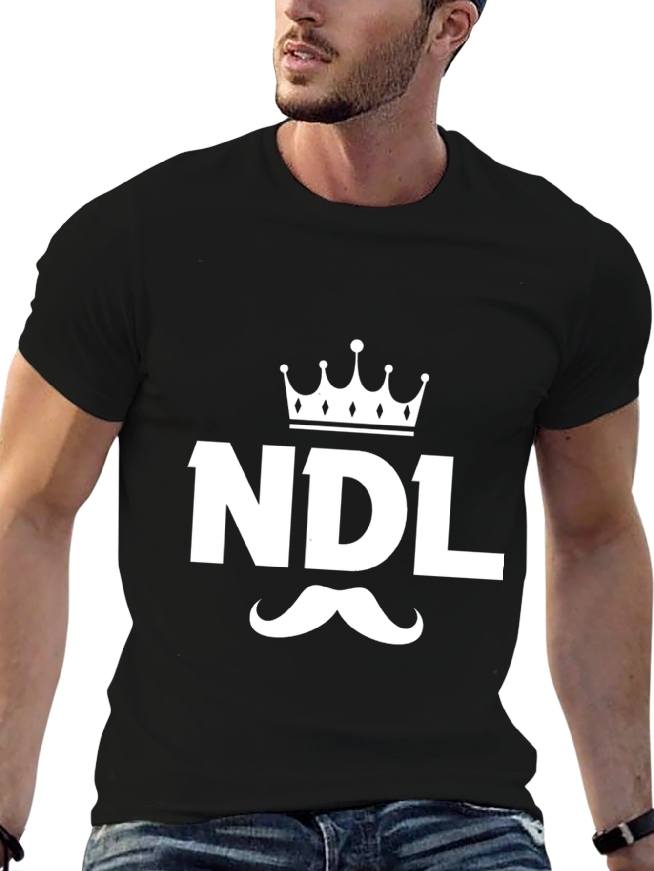 NDL Crown & Mustache Graphic T-Shirt - Black Cotton