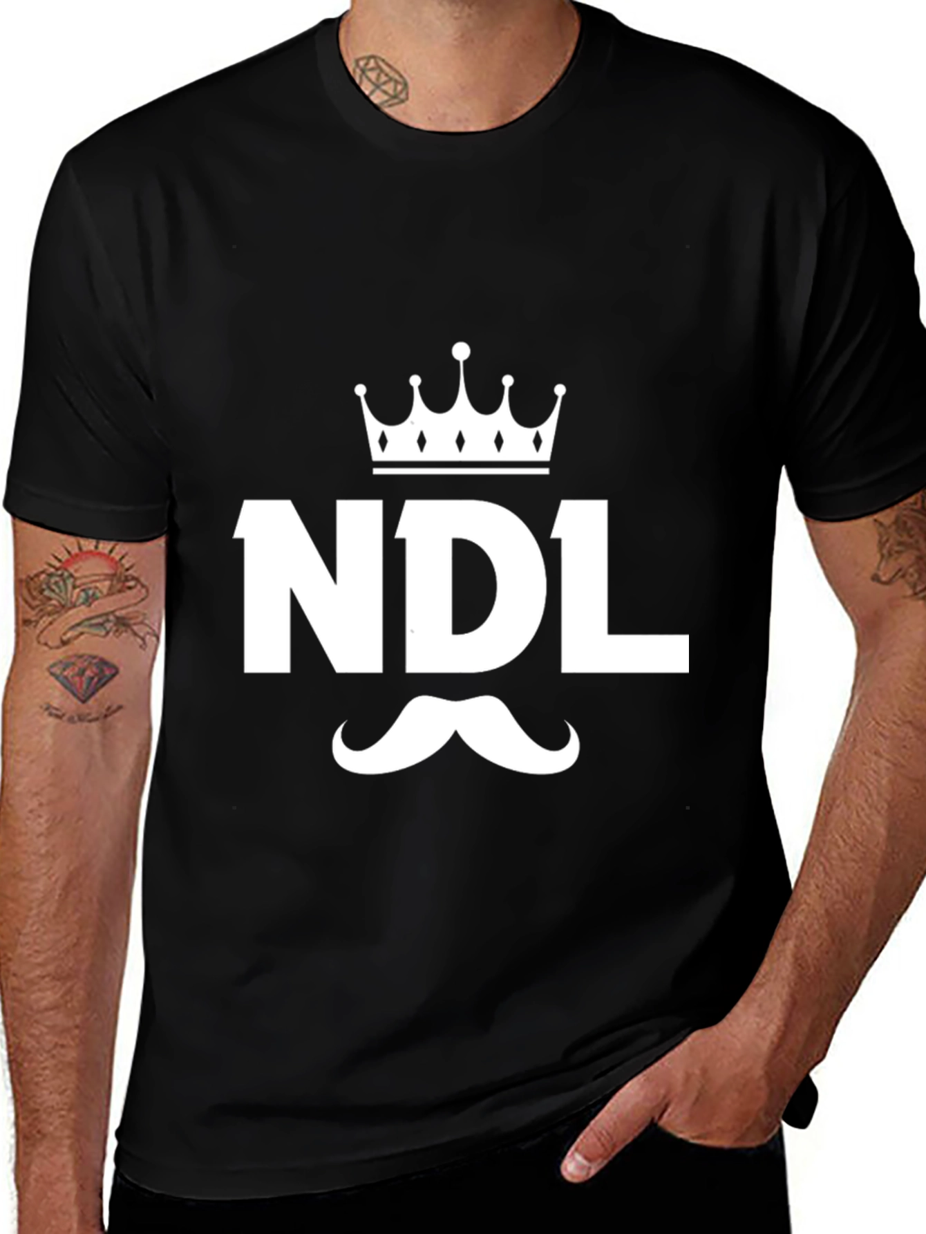 NDL Crown & Mustache Graphic T-Shirt - Black Cotton