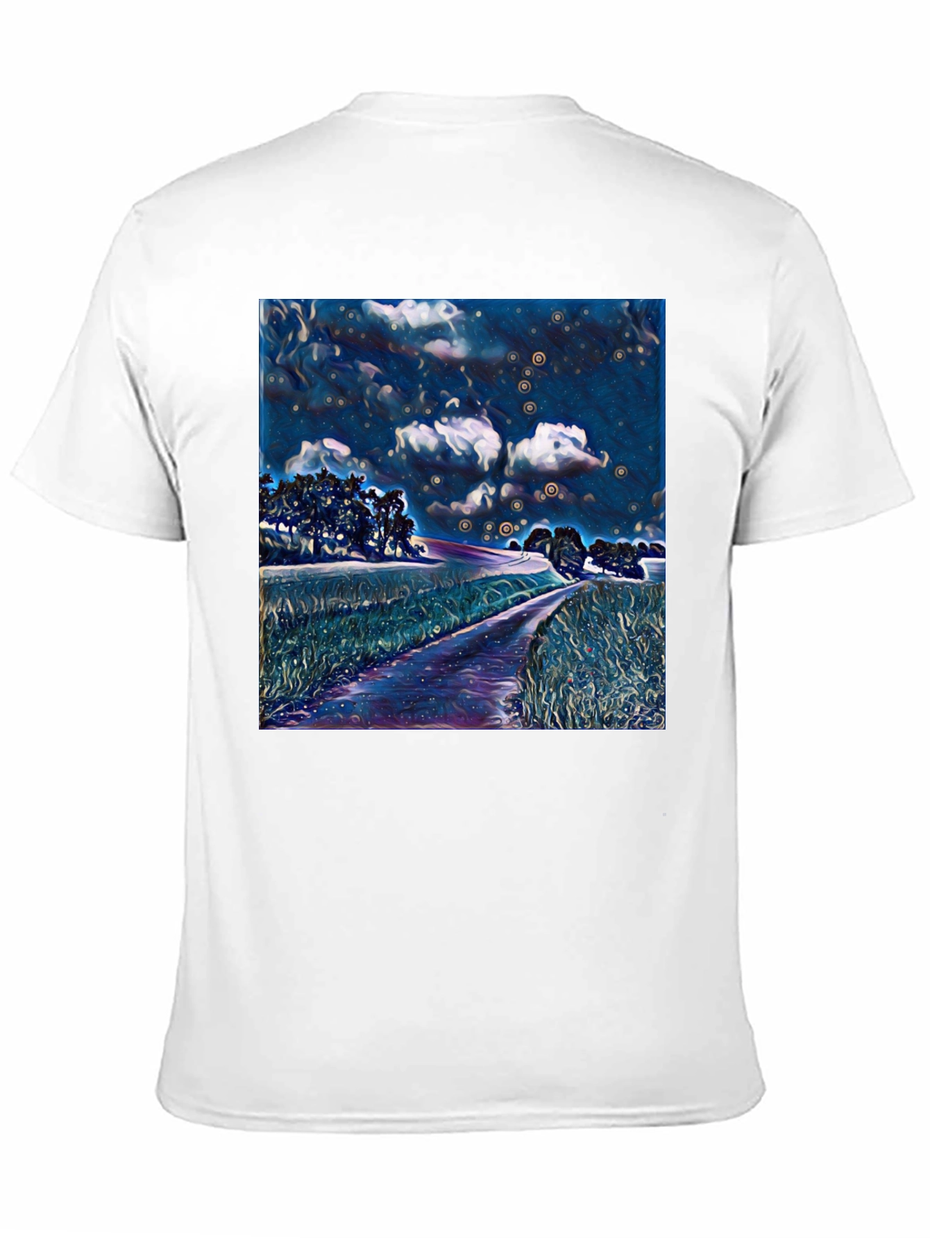 Starry Night Landscape Print Black T-Shirt