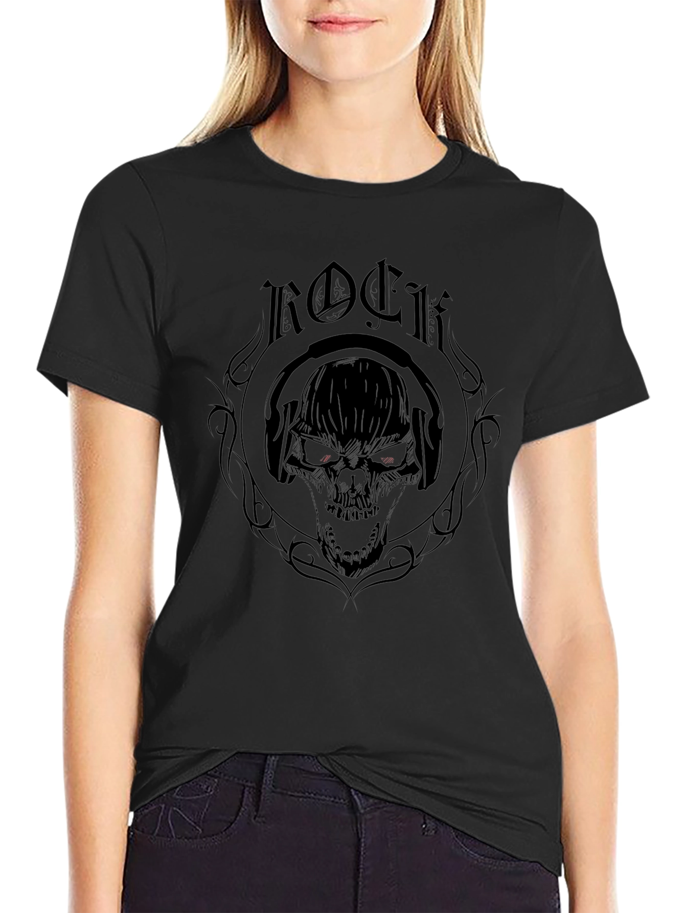 Rock Skull Graphic T-Shirt - Black