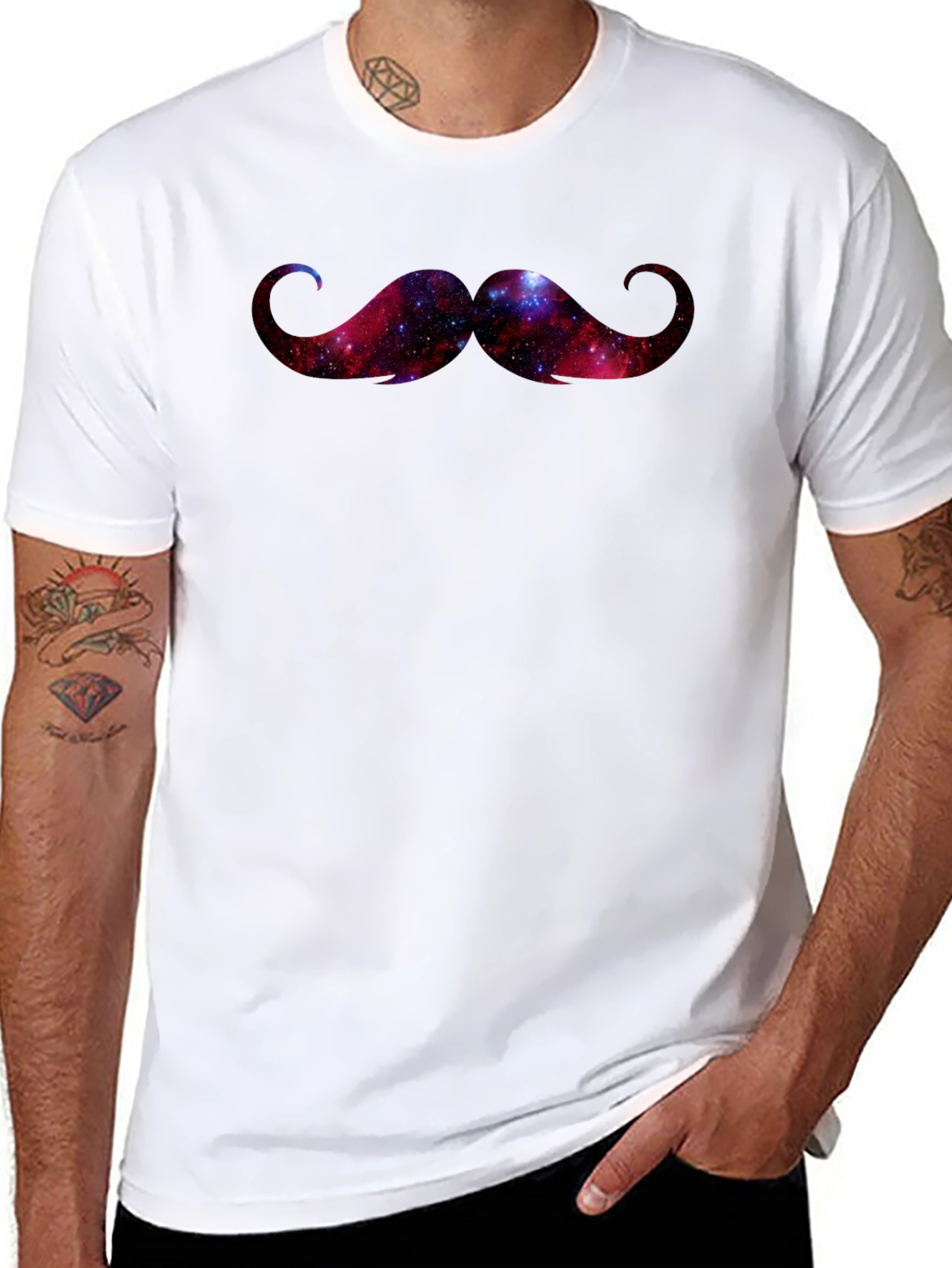 Cosmic Galaxy Mustache Graphic Tee