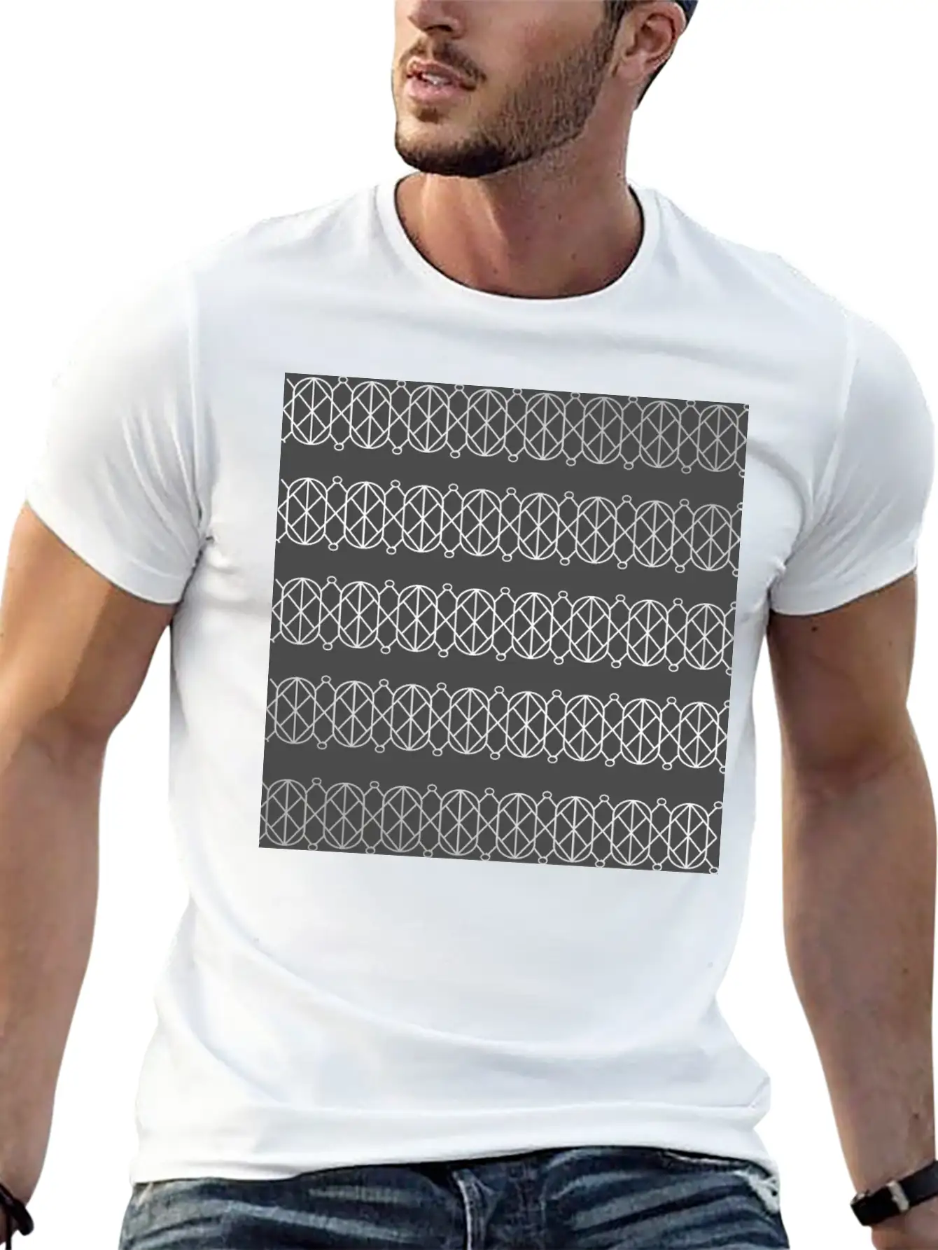 Modern Geometric Pattern With Circles And Lines Unisex Casual T-Shirt – Clean Design For Daily Comfort
