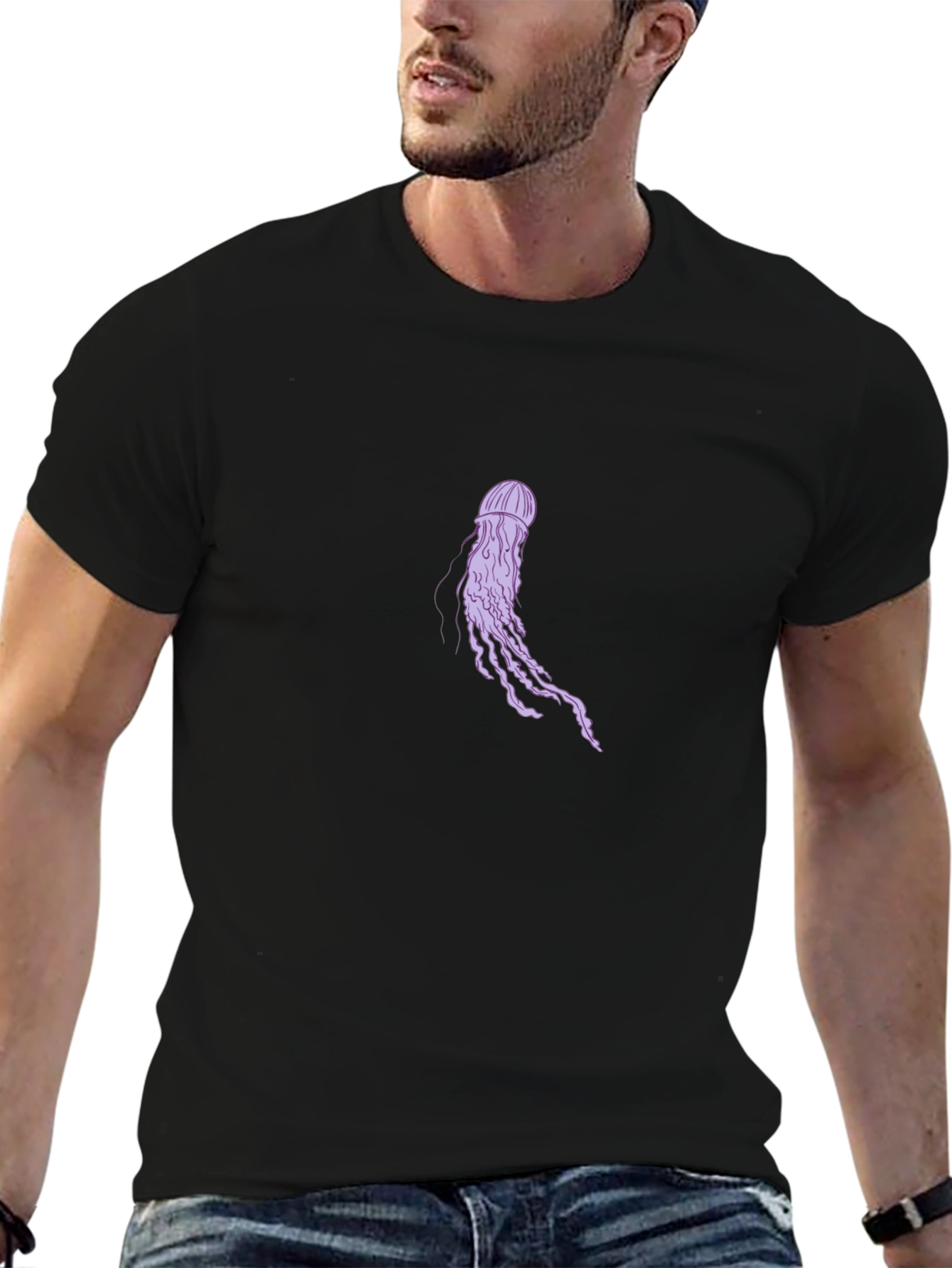 Jellyfish Graphic Tee - Black Cotton Casual T-Shirt