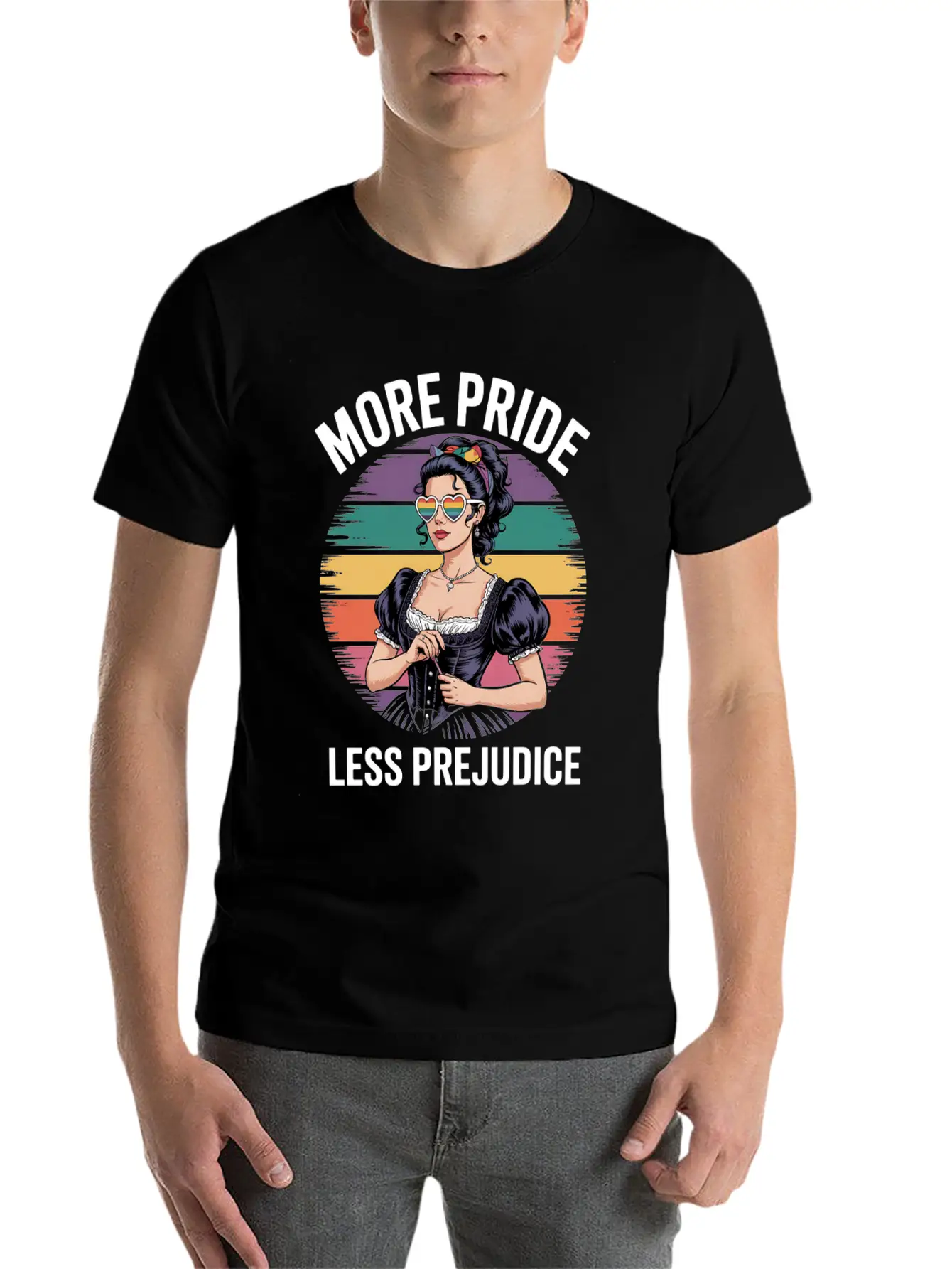 More Pride Less Prejudice LGBTQ Pride Ally Rainbow Unisex Casual T-Shirt – Clean Design For Daily Comfort