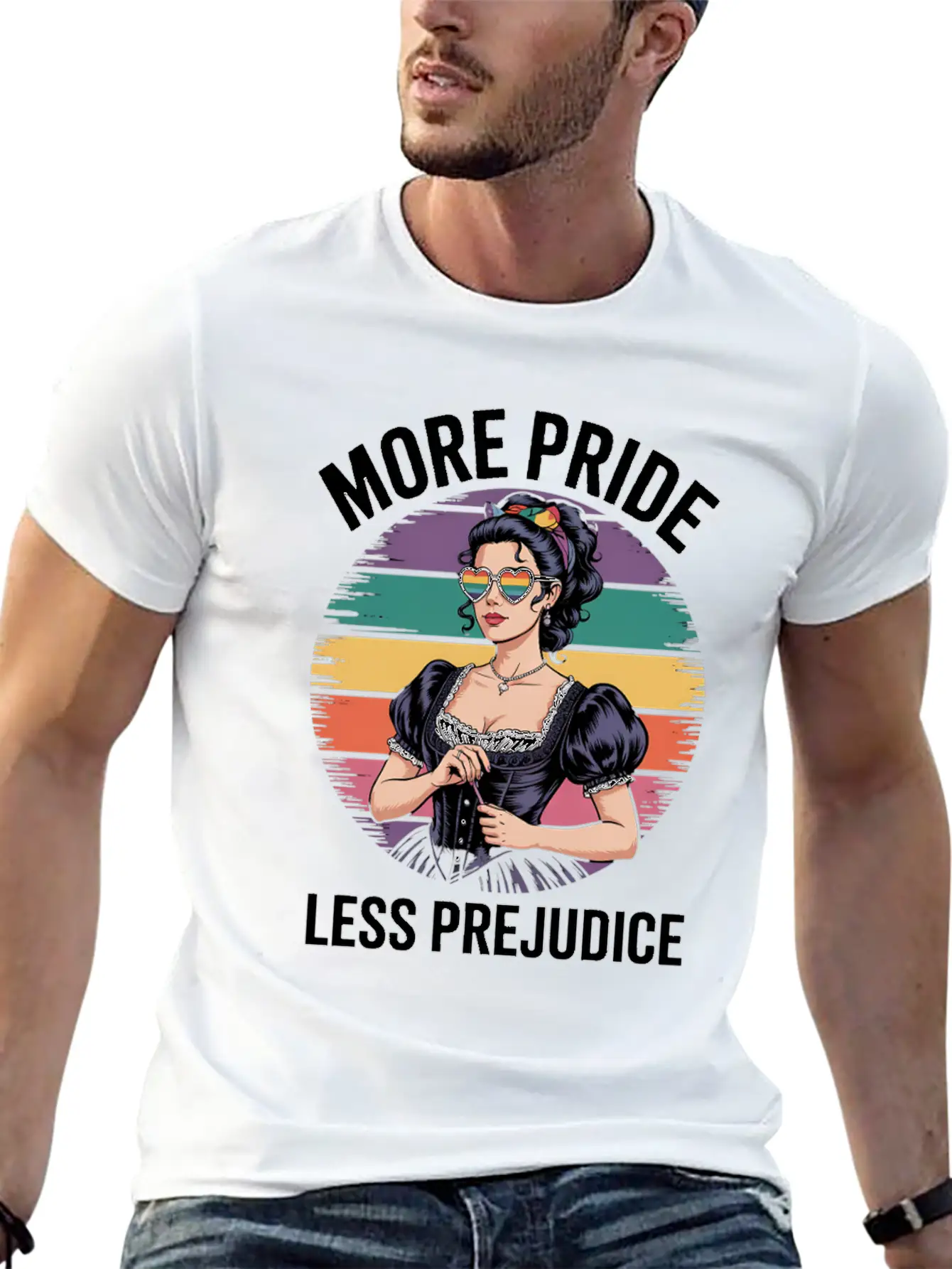More Pride Less Prejudice LGBTQ Pride Ally Rainbow Unisex Casual T-Shirt – Clean Design For Daily Comfort