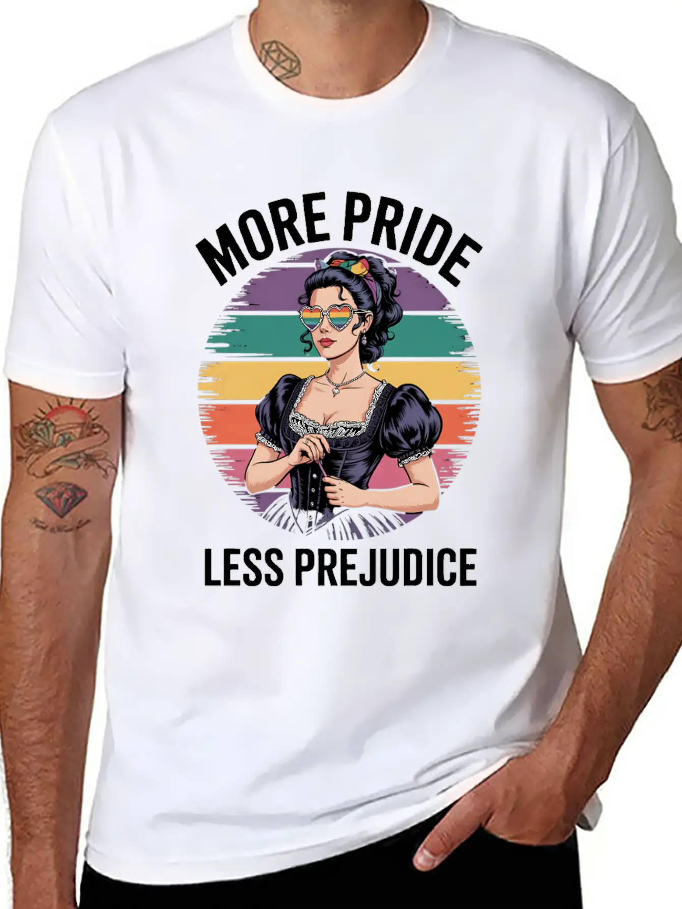 More Pride Less Prejudice LGBTQ Pride Ally Rainbow Unisex Casual T-Shirt – Clean Design For Daily Comfort