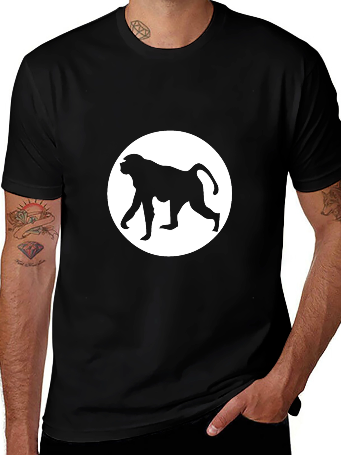 Monkey Silhouette Tee - Classic Black Cotton Shirt