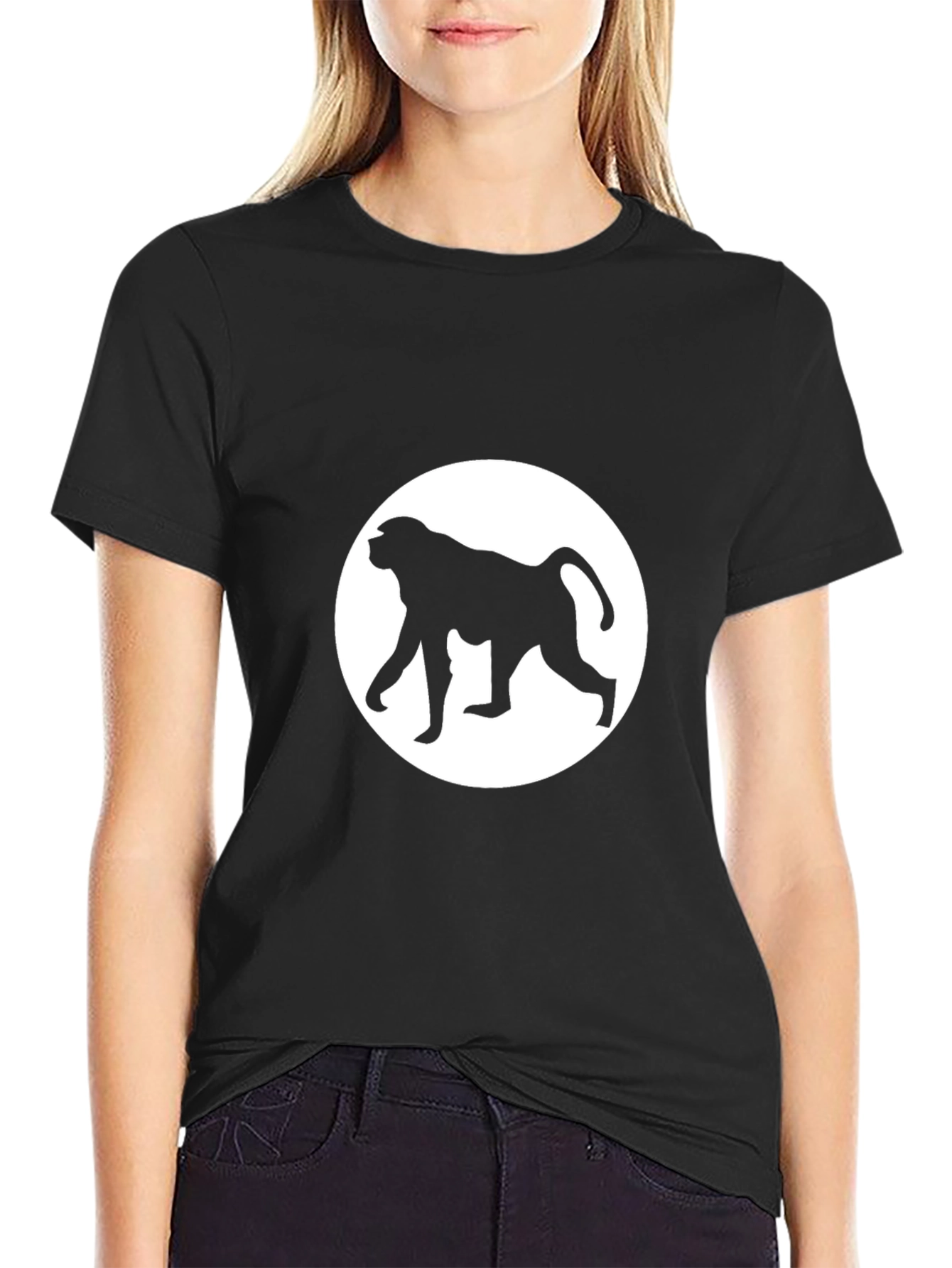 Monkey Silhouette Tee - Classic Black Cotton Shirt