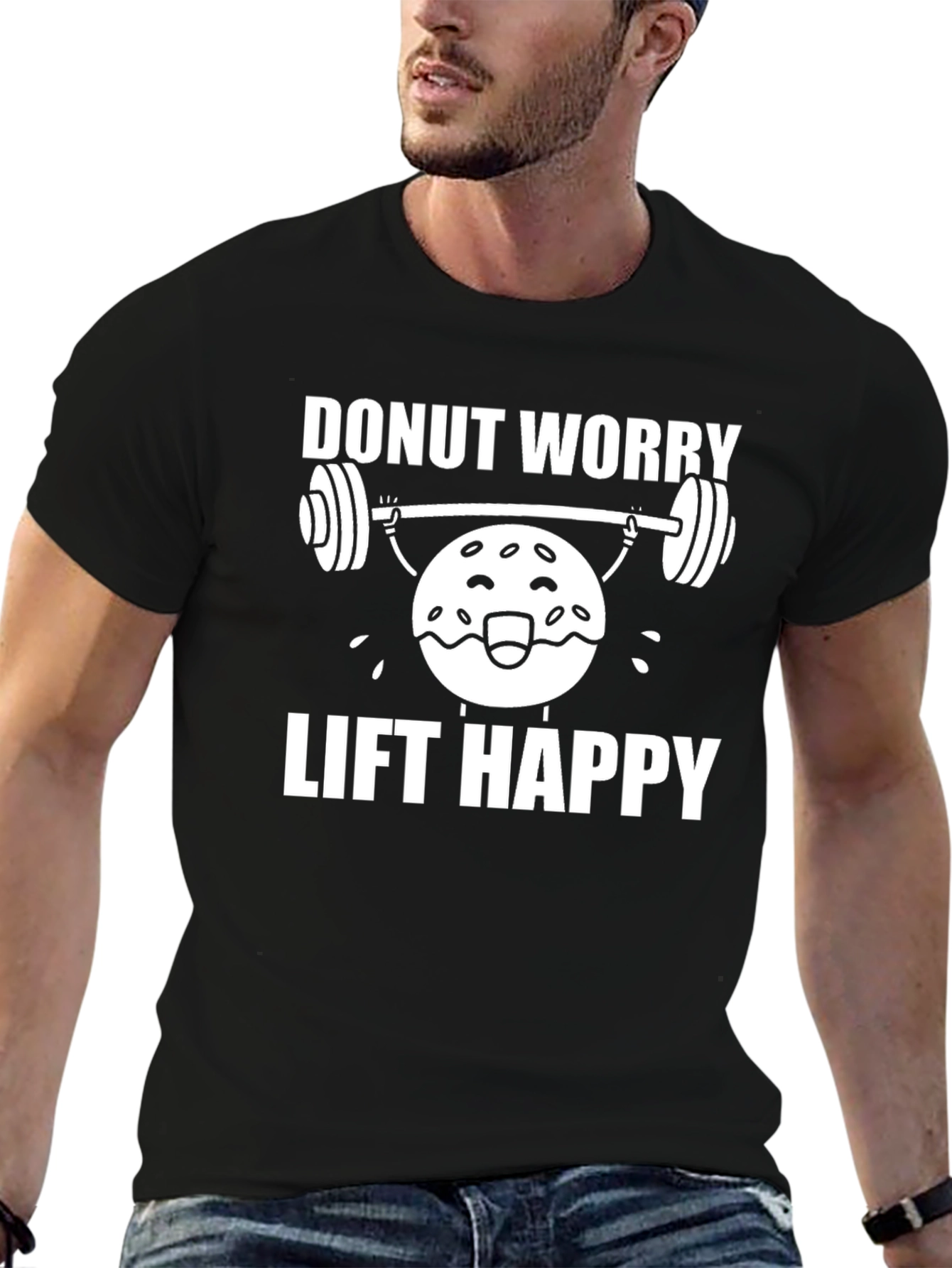 Donut Worry Lift Happy Black T-Shirt