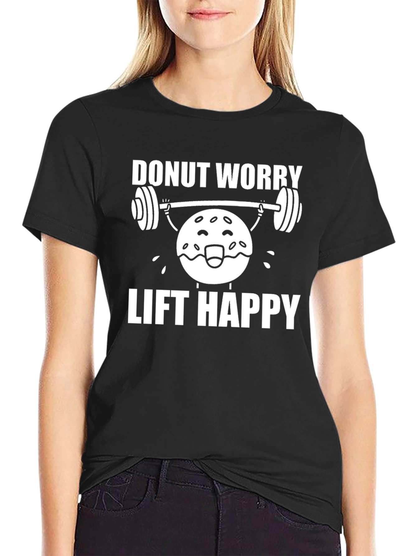 Donut Worry Lift Happy Black T-Shirt