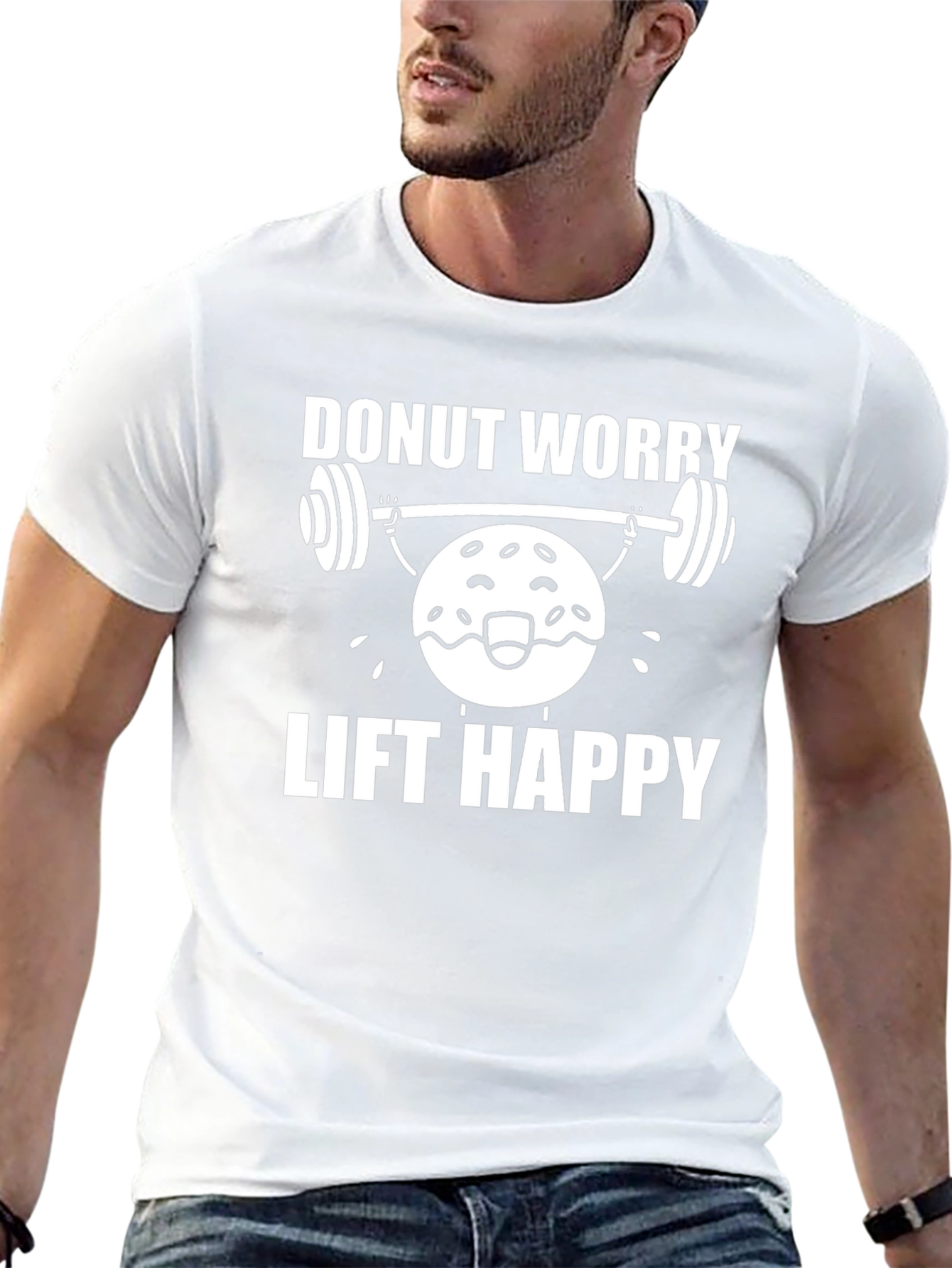 Donut Worry Lift Happy Black T-Shirt