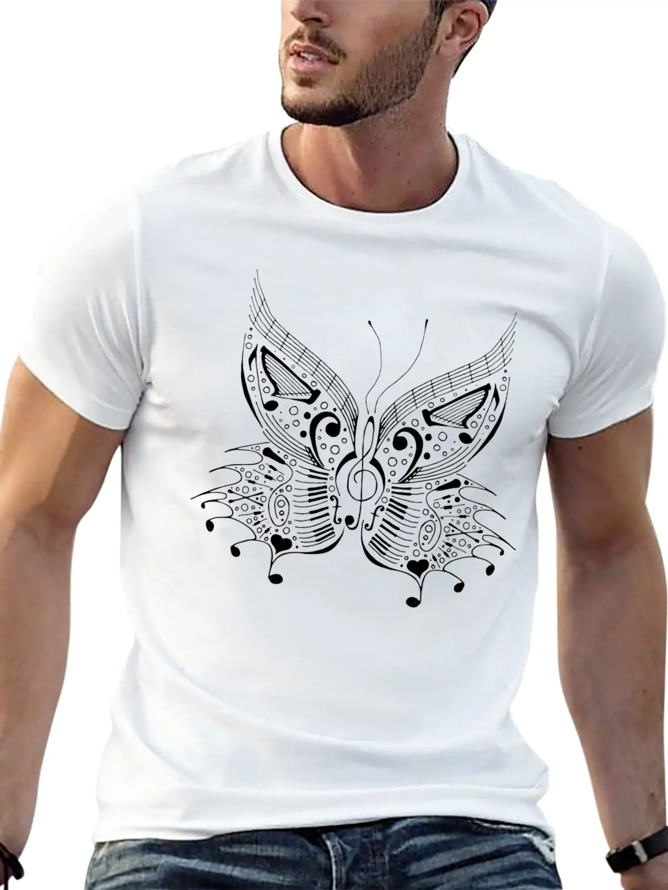 Music Butterfly White Unisex Casual T-Shirt – Clean Design For Daily Comfort