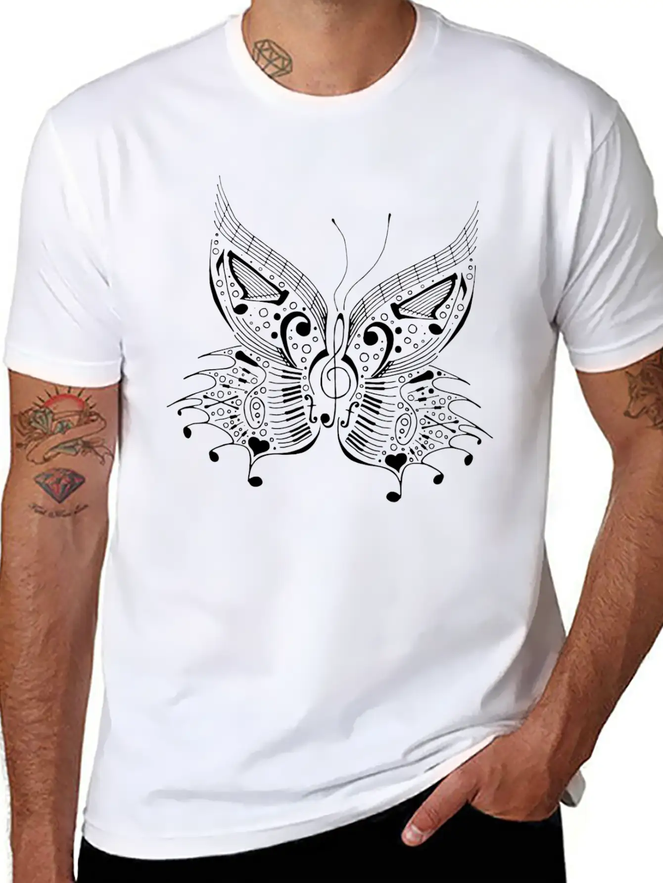 Music Butterfly White Unisex Casual T-Shirt – Clean Design For Daily Comfort