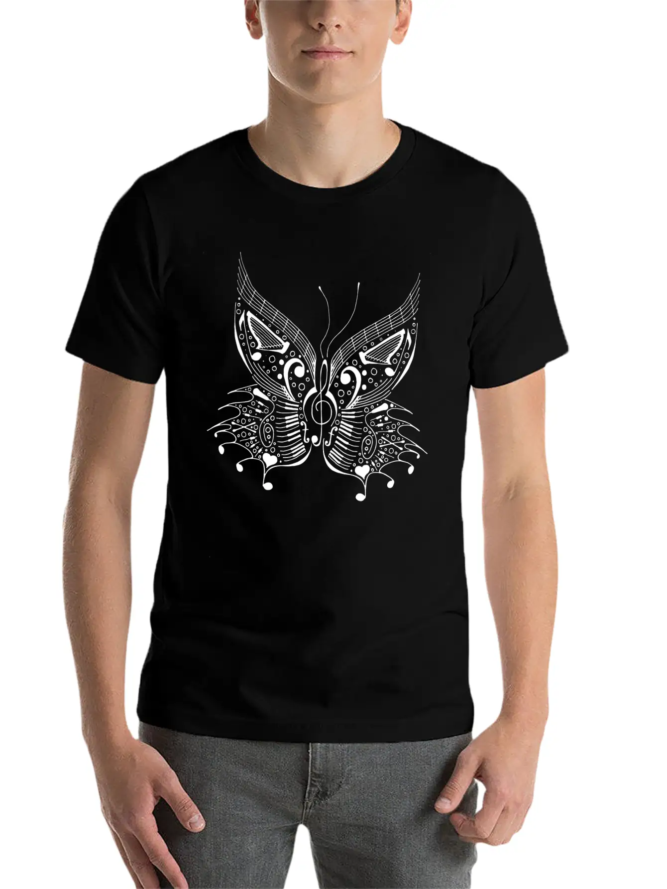 Music Butterfly White Unisex Casual T-Shirt – Clean Design For Daily Comfort