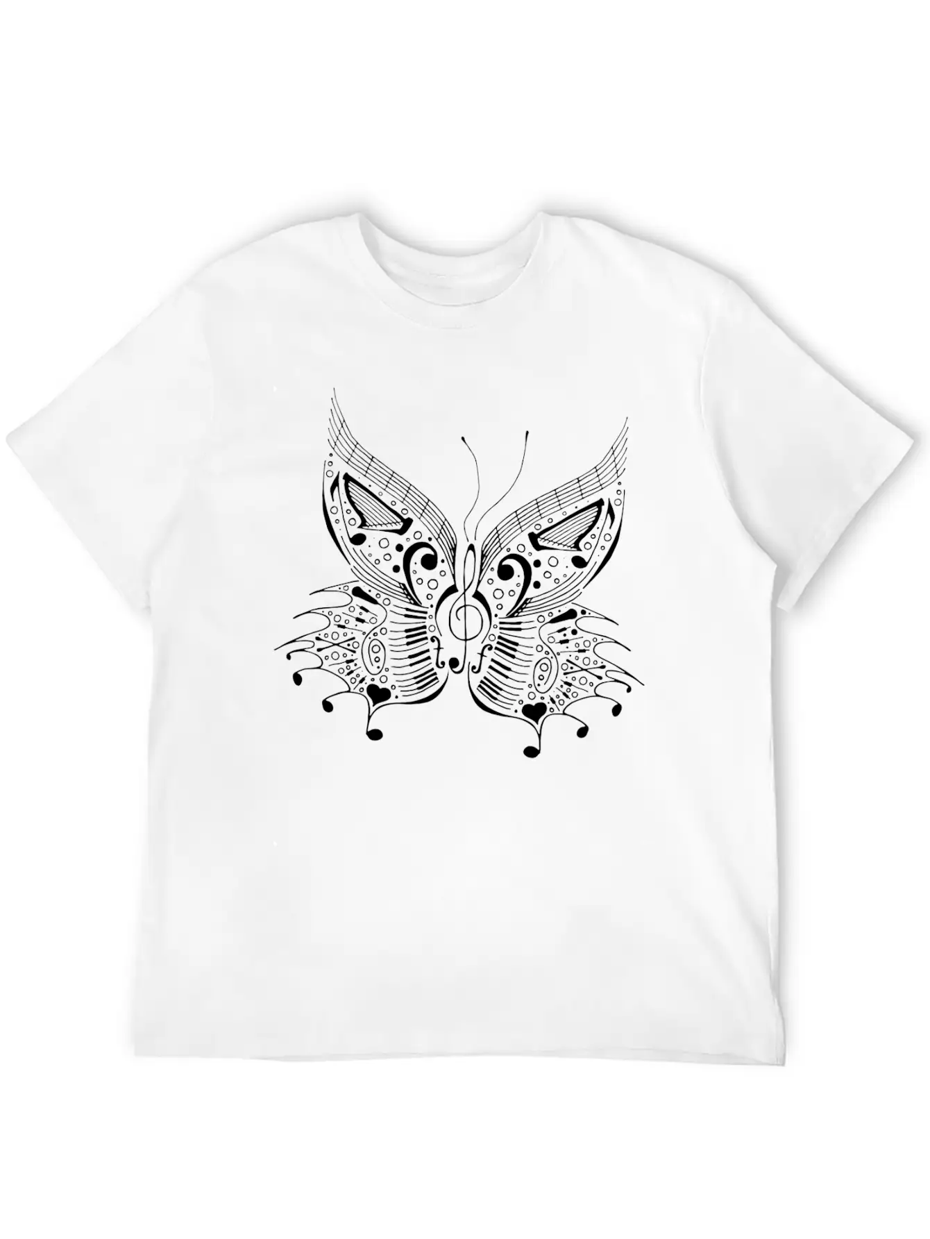 Music Butterfly White Unisex Casual T-Shirt – Clean Design For Daily Comfort