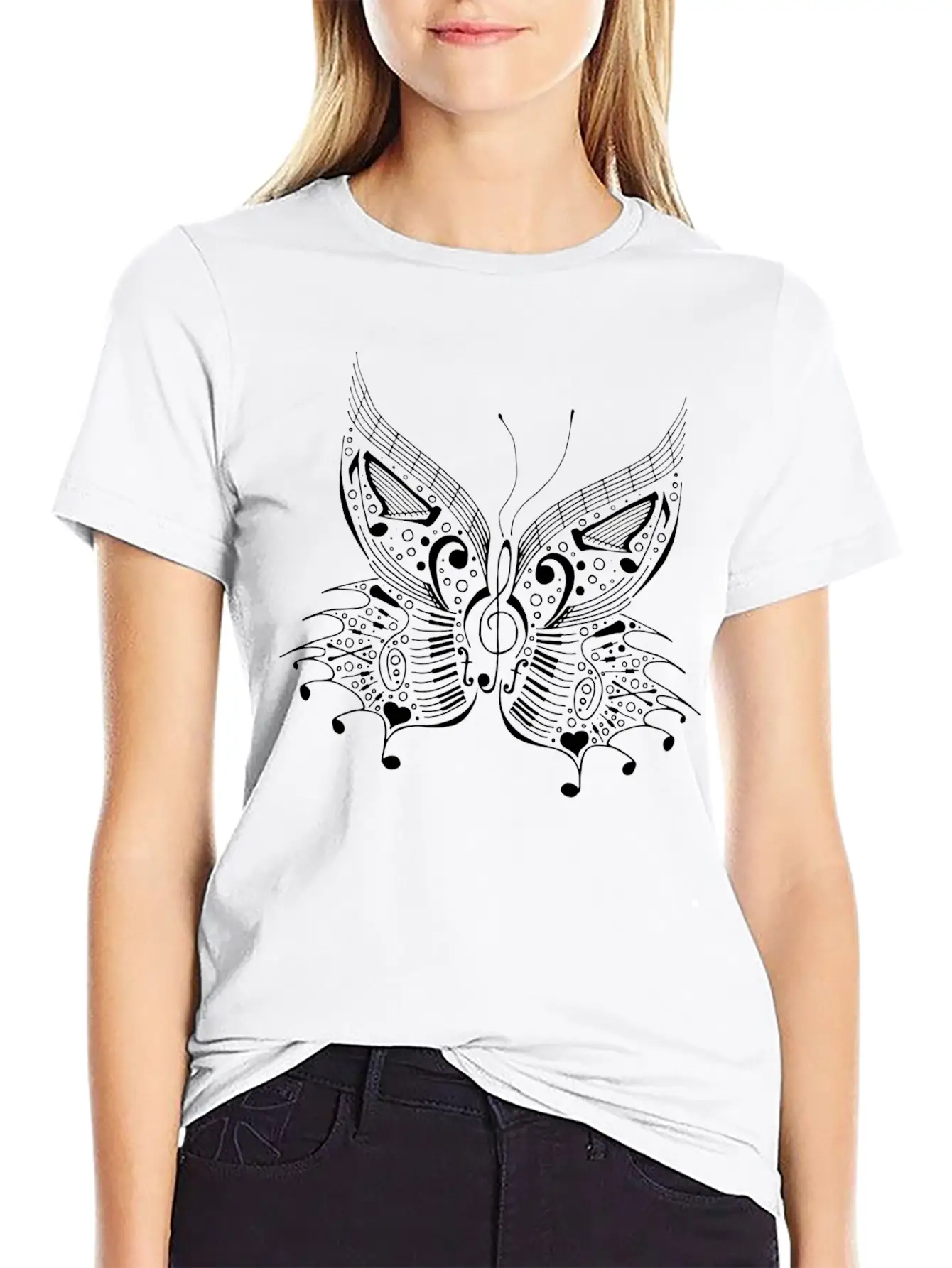 Music Butterfly White Unisex Casual T-Shirt – Clean Design For Daily Comfort
