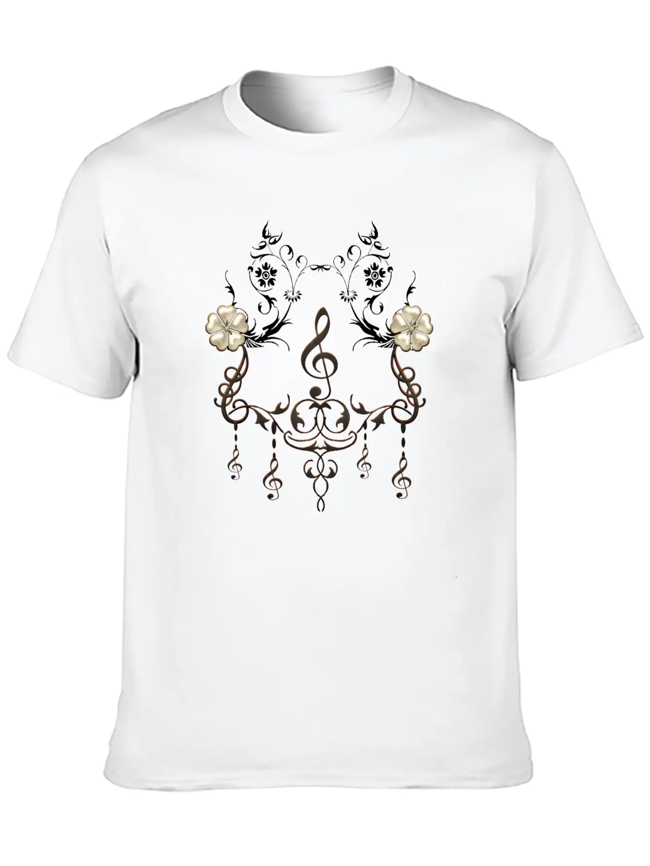 Music, Decorative Clef With Floral Elements Unisex Casual T-Shirt – Clean Design For Daily Comfort