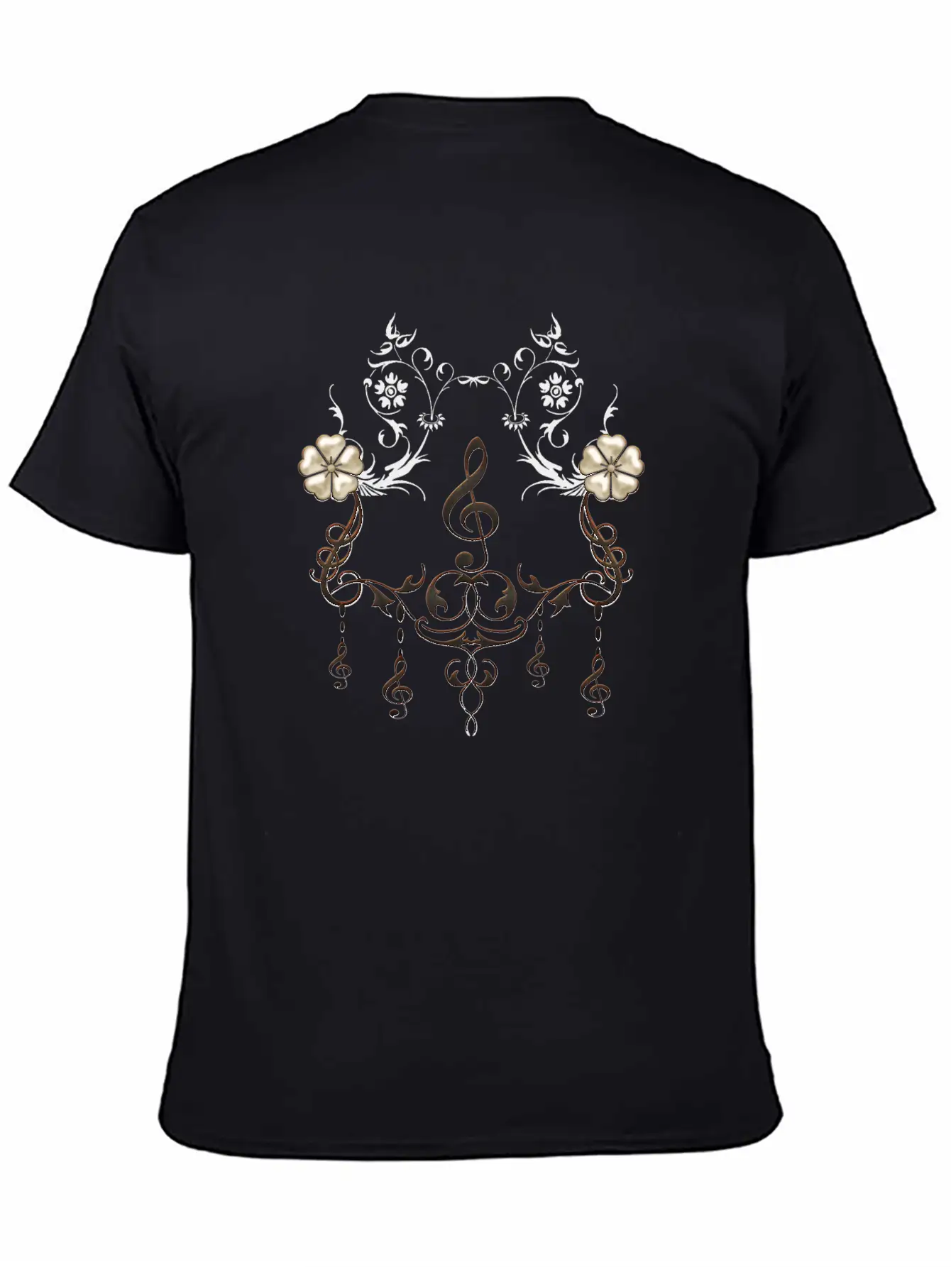 Music, Decorative Clef With Floral Elements Unisex Casual T-Shirt – Clean Design For Daily Comfort