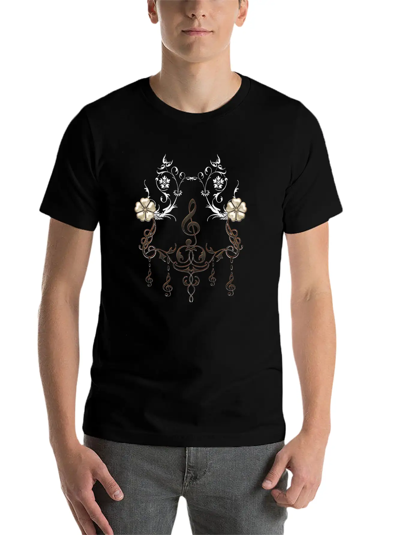 Music, Decorative Clef With Floral Elements Unisex Casual T-Shirt – Clean Design For Daily Comfort