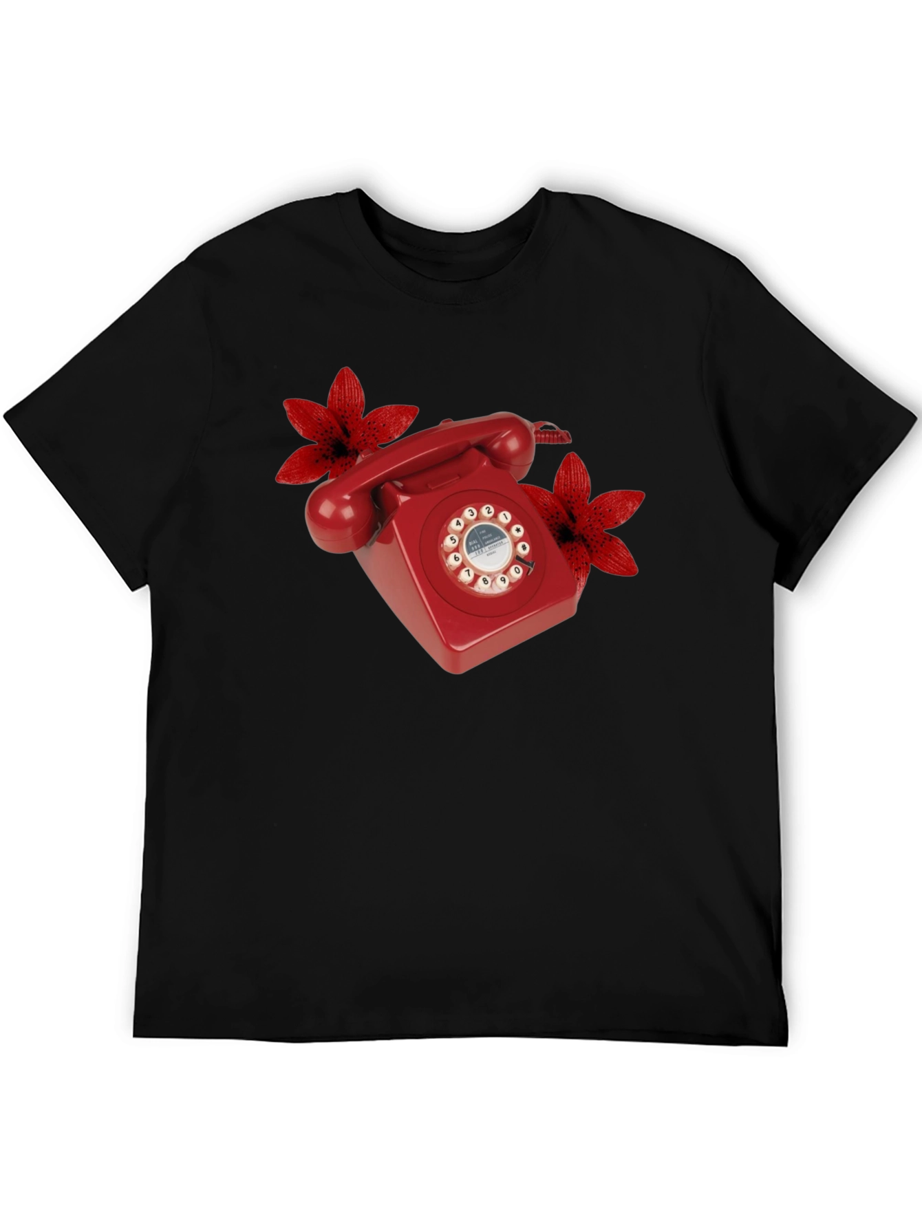 Retro Red Rotary Phone Floral T-Shirt