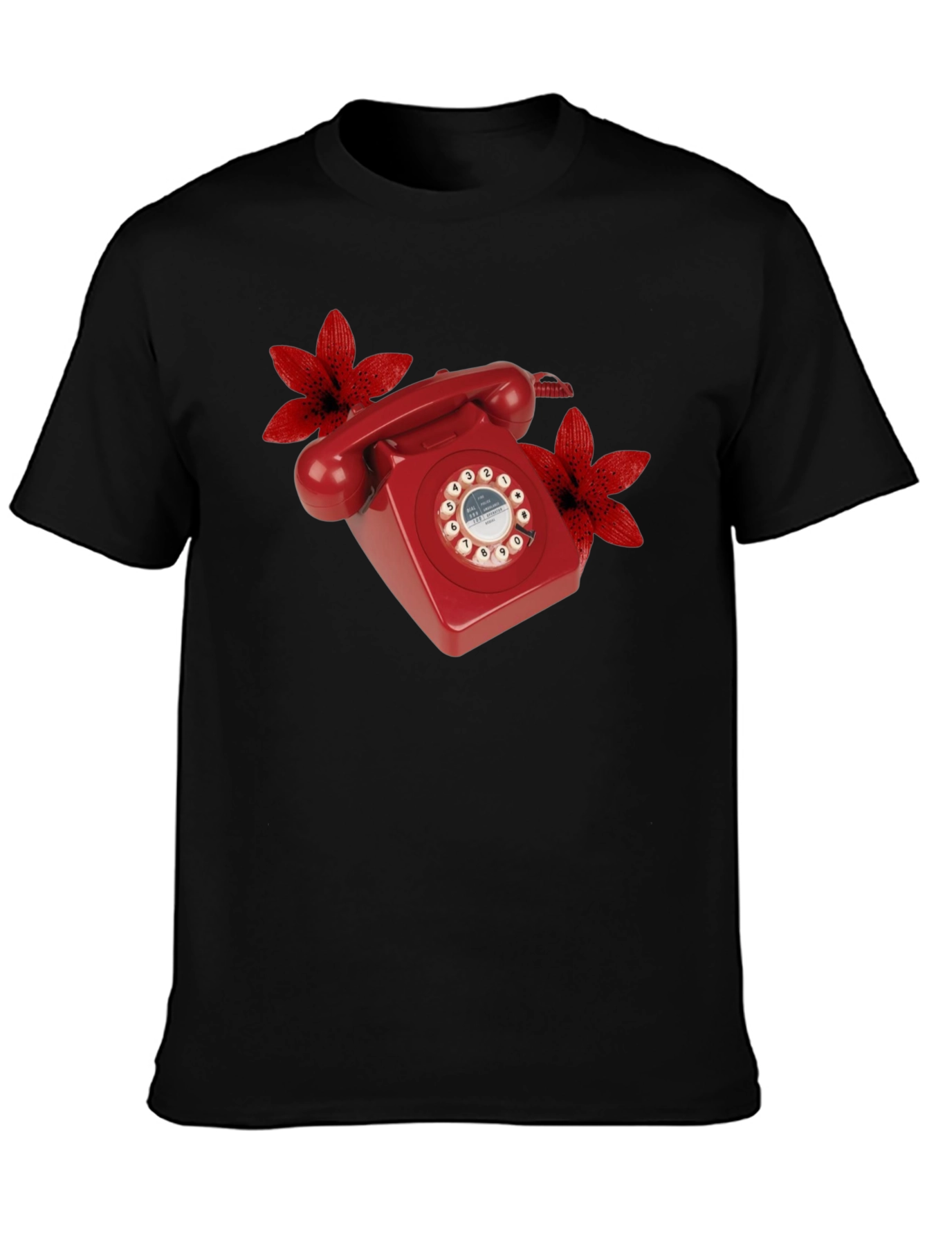 Retro Red Rotary Phone Floral T-Shirt