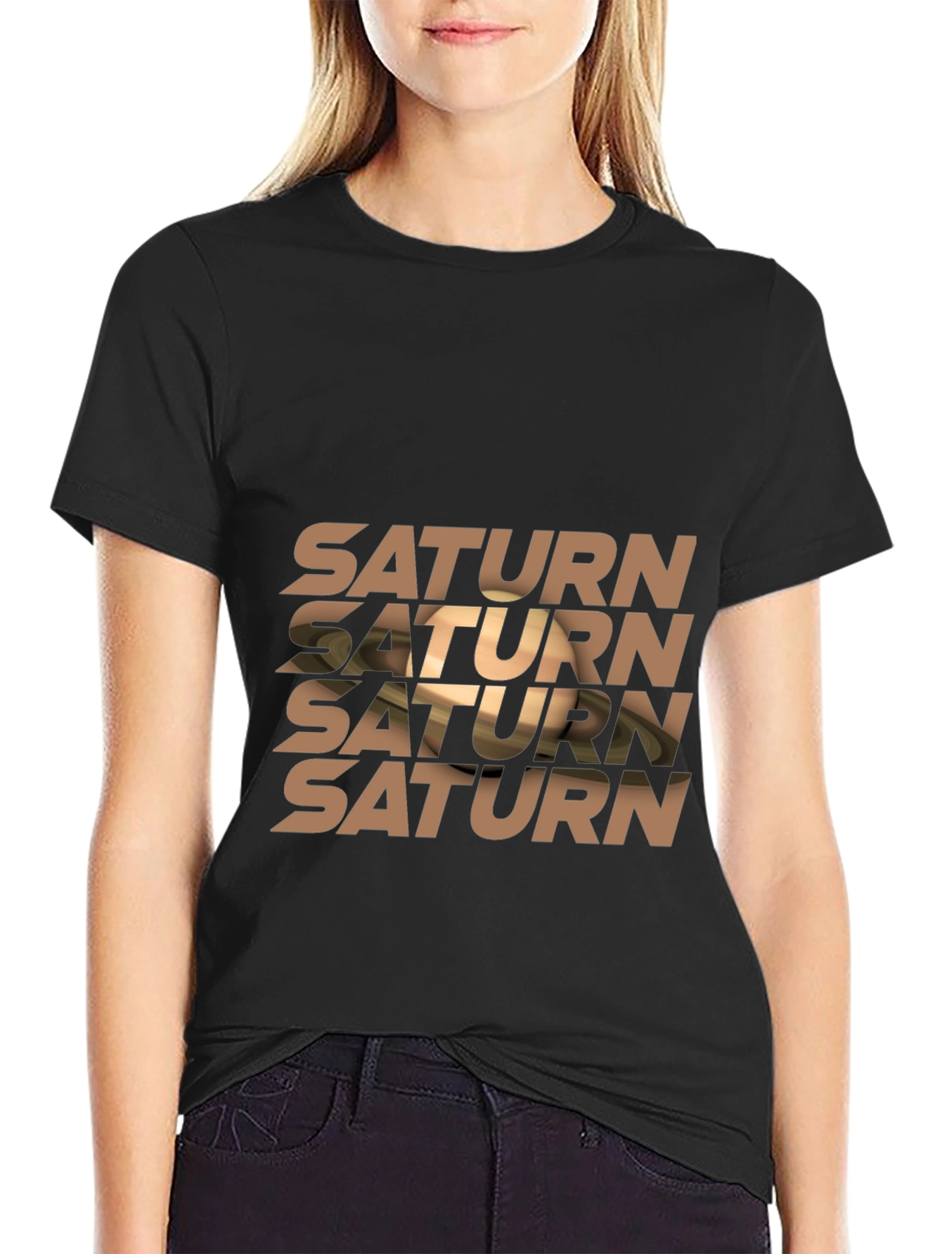 Saturn Graphic Print T-Shirt - Stylish Space Tee