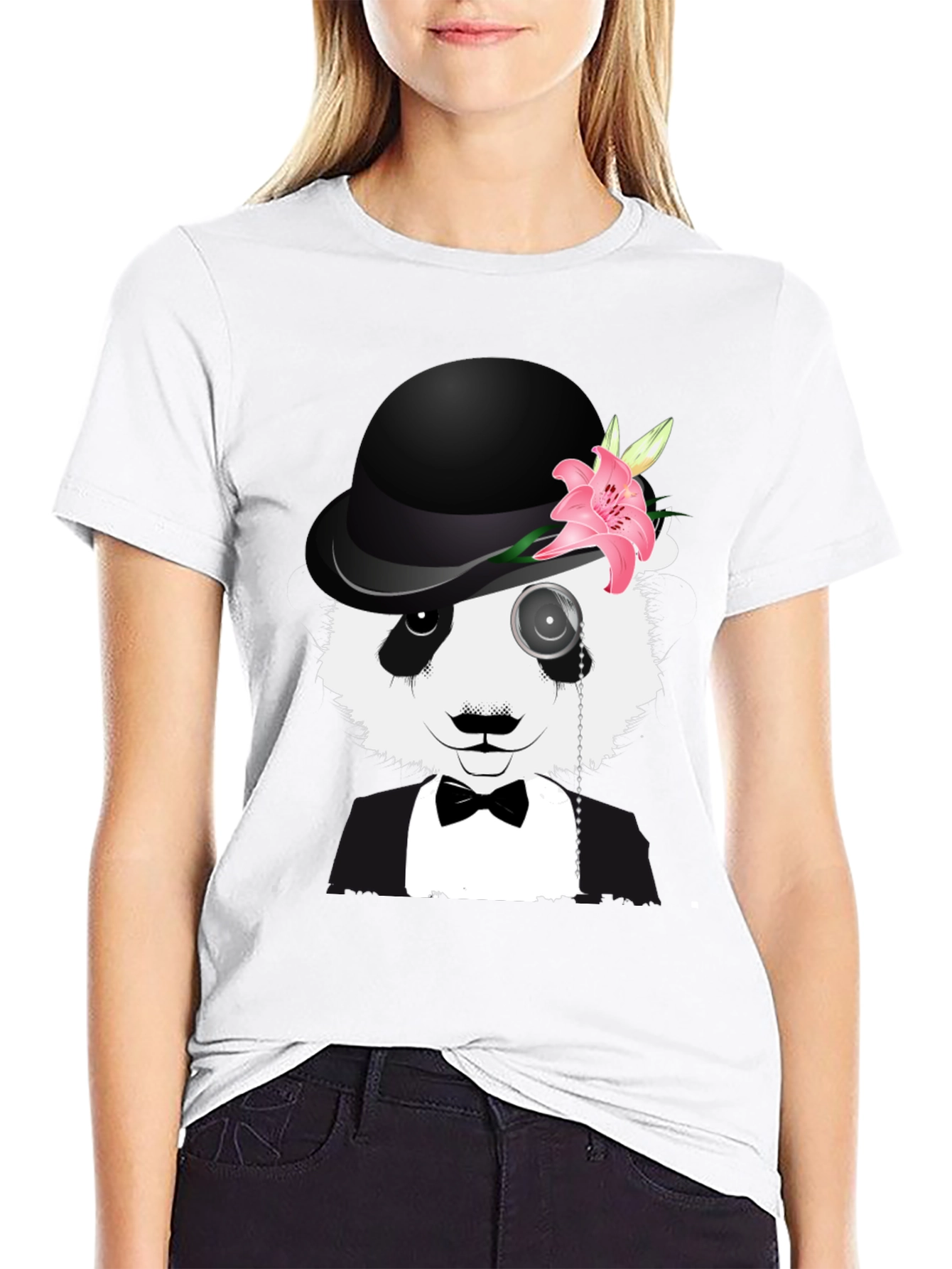 Panda Bowler Hat Monocle T-Shirt