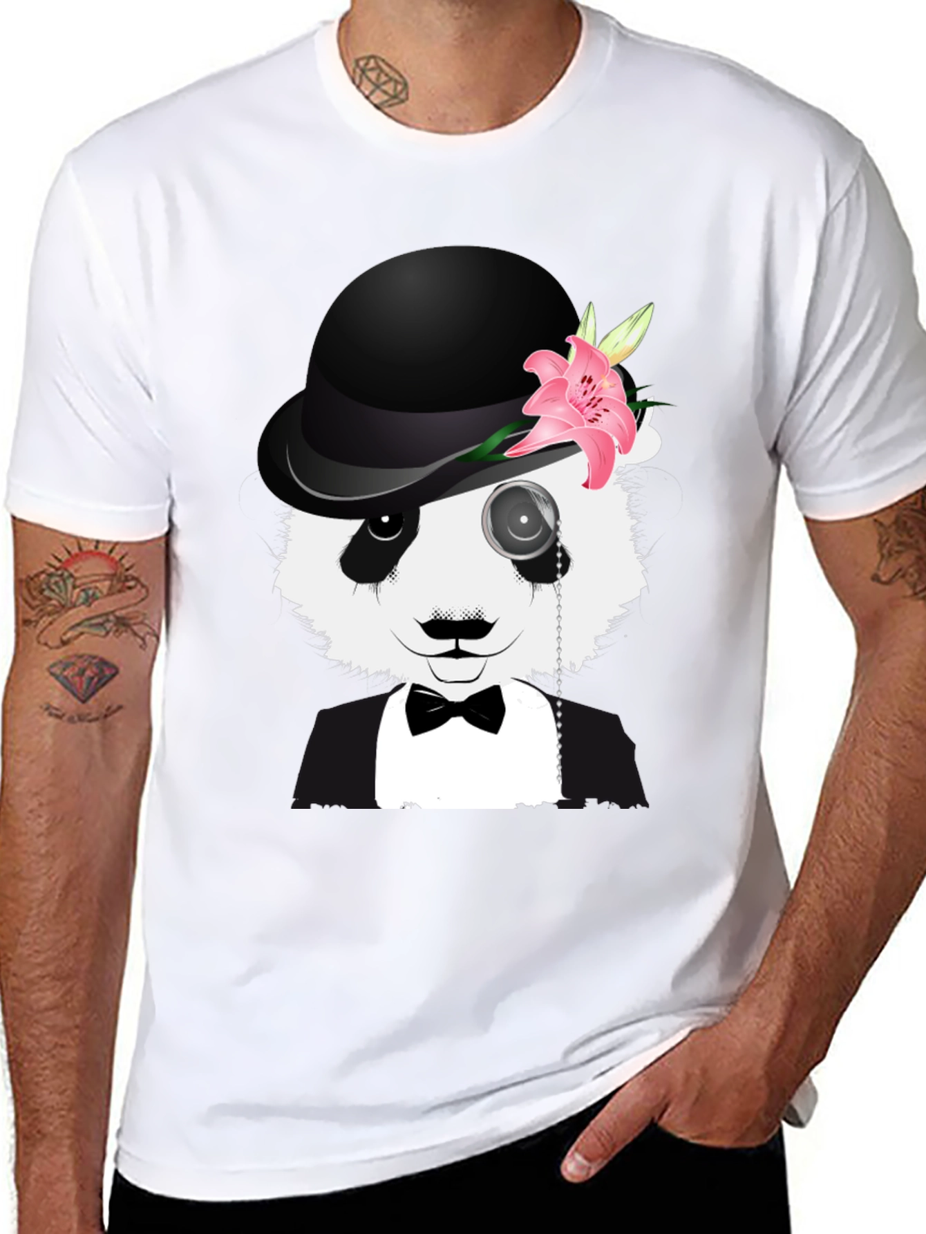 Panda Bowler Hat Monocle T-Shirt