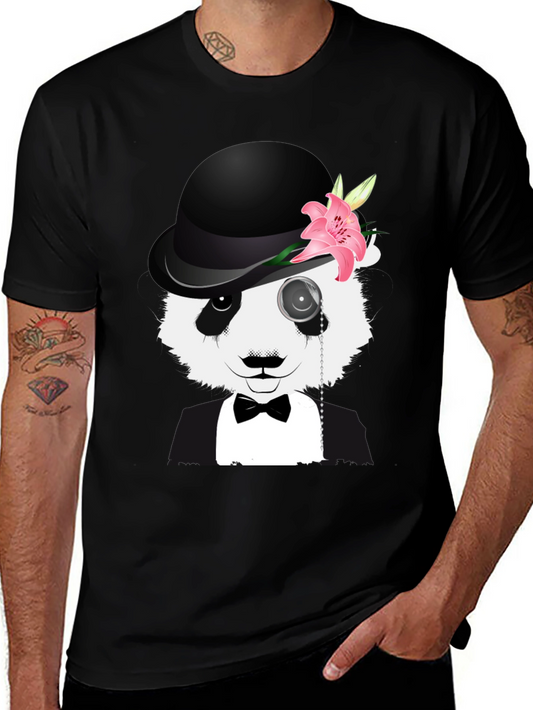 Panda Bowler Hat Monocle T-Shirt