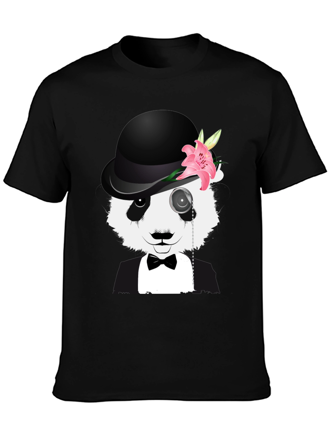Panda Bowler Hat Monocle T-Shirt