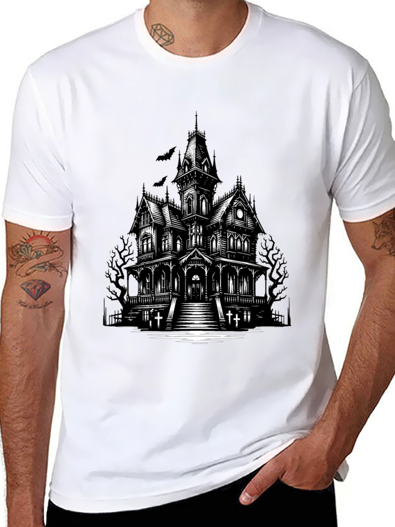 Haunted House Graphic Tee - Spooky Halloween Shirt