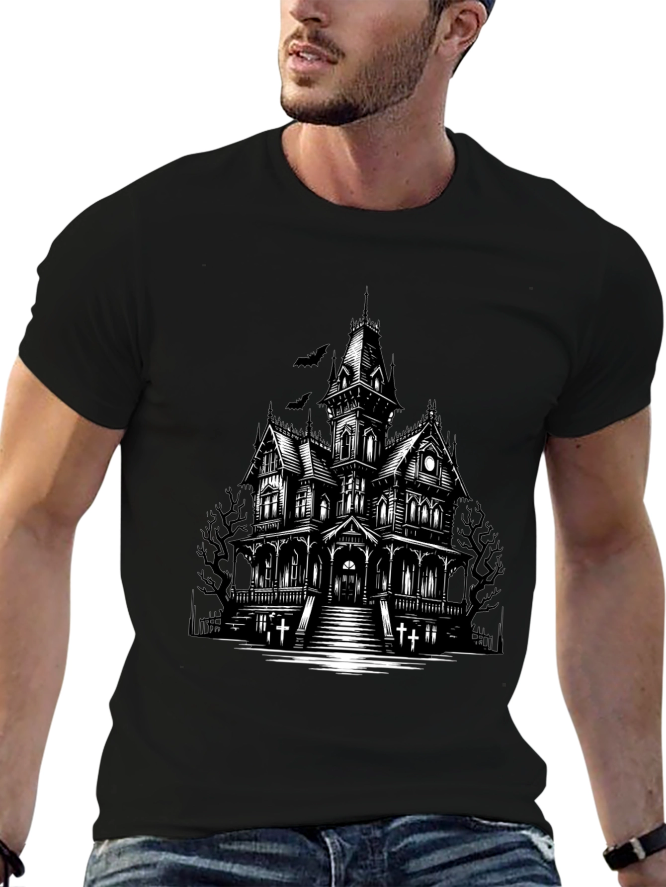 Haunted House Graphic Tee - Spooky Halloween Shirt