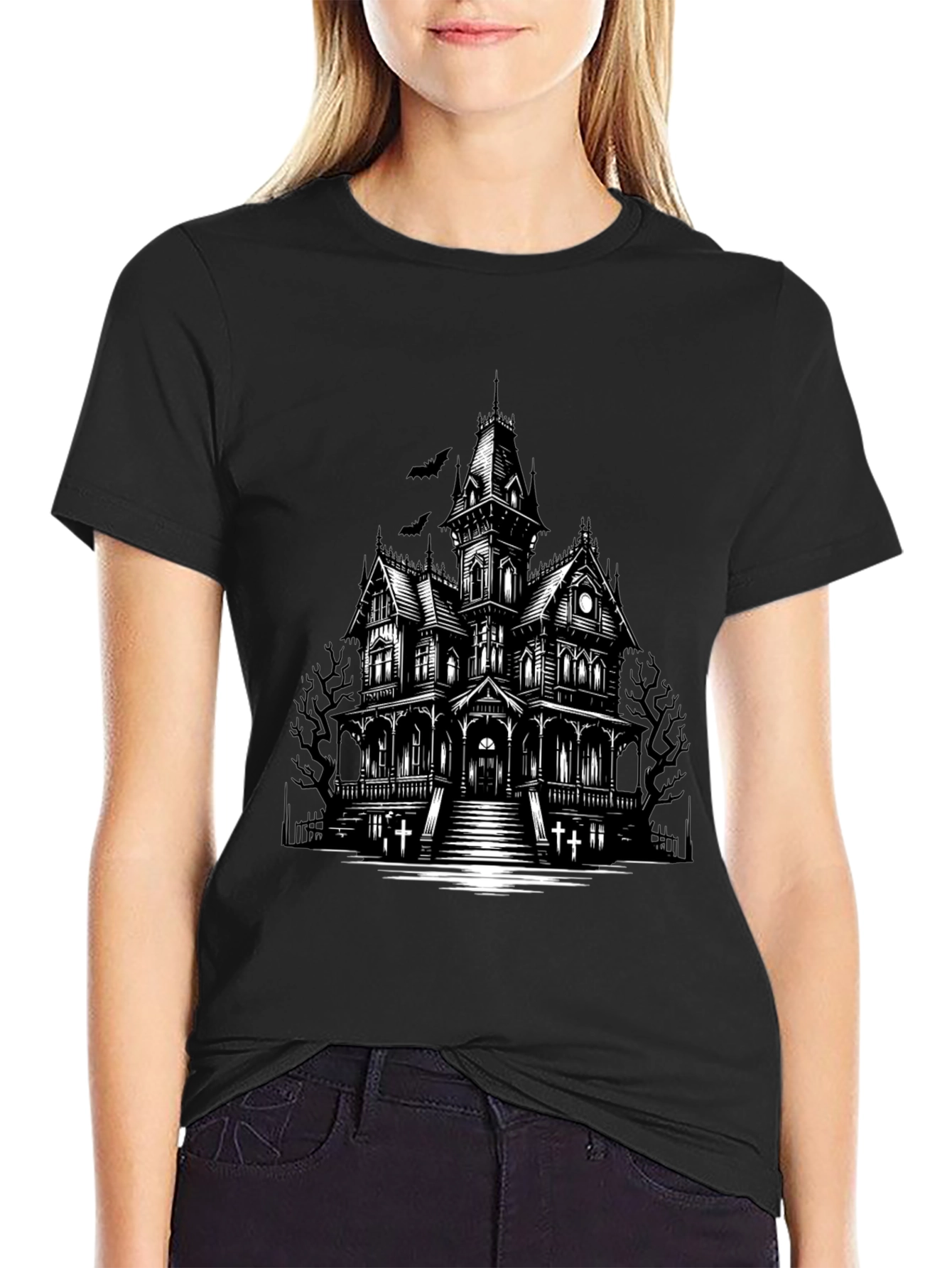 Haunted House Graphic Tee - Spooky Halloween Shirt