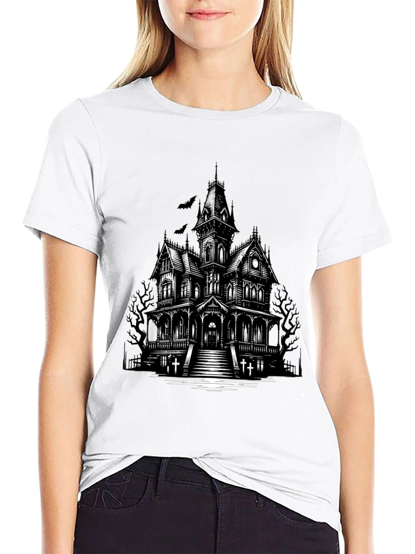 Haunted House Graphic Tee - Spooky Halloween Shirt