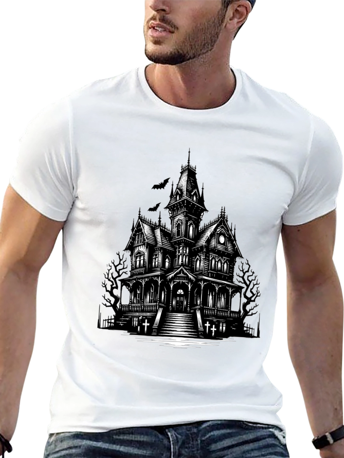 Haunted House Graphic Tee - Spooky Halloween Shirt