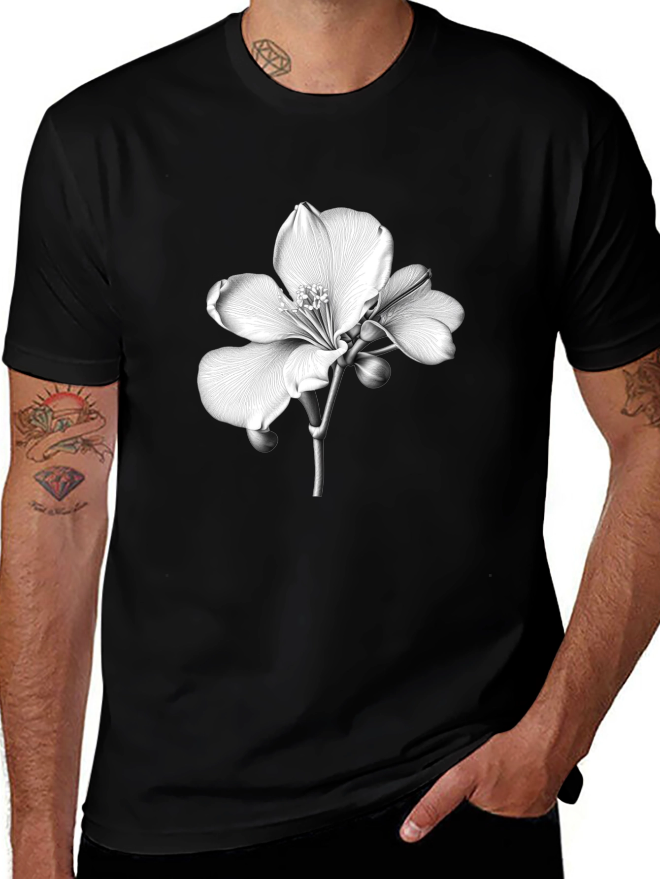 Floral Print Black Tee