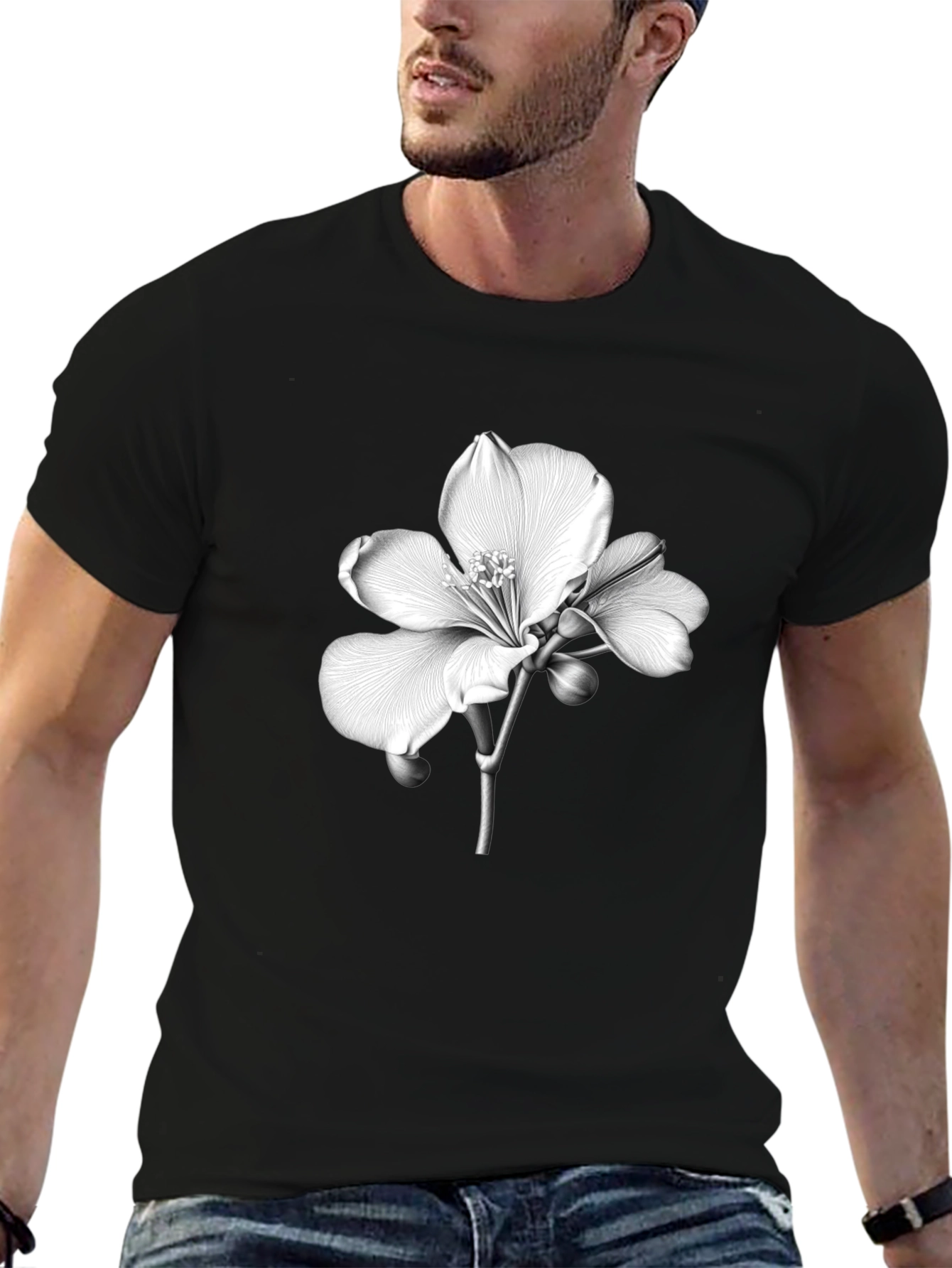 Floral Print Black Tee