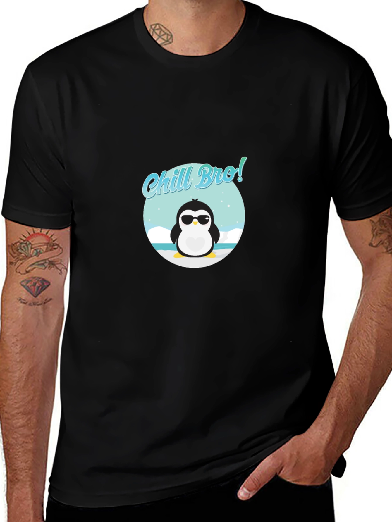 Chill Bro Penguin Graphic Tee - Black Cotton T-Shirt