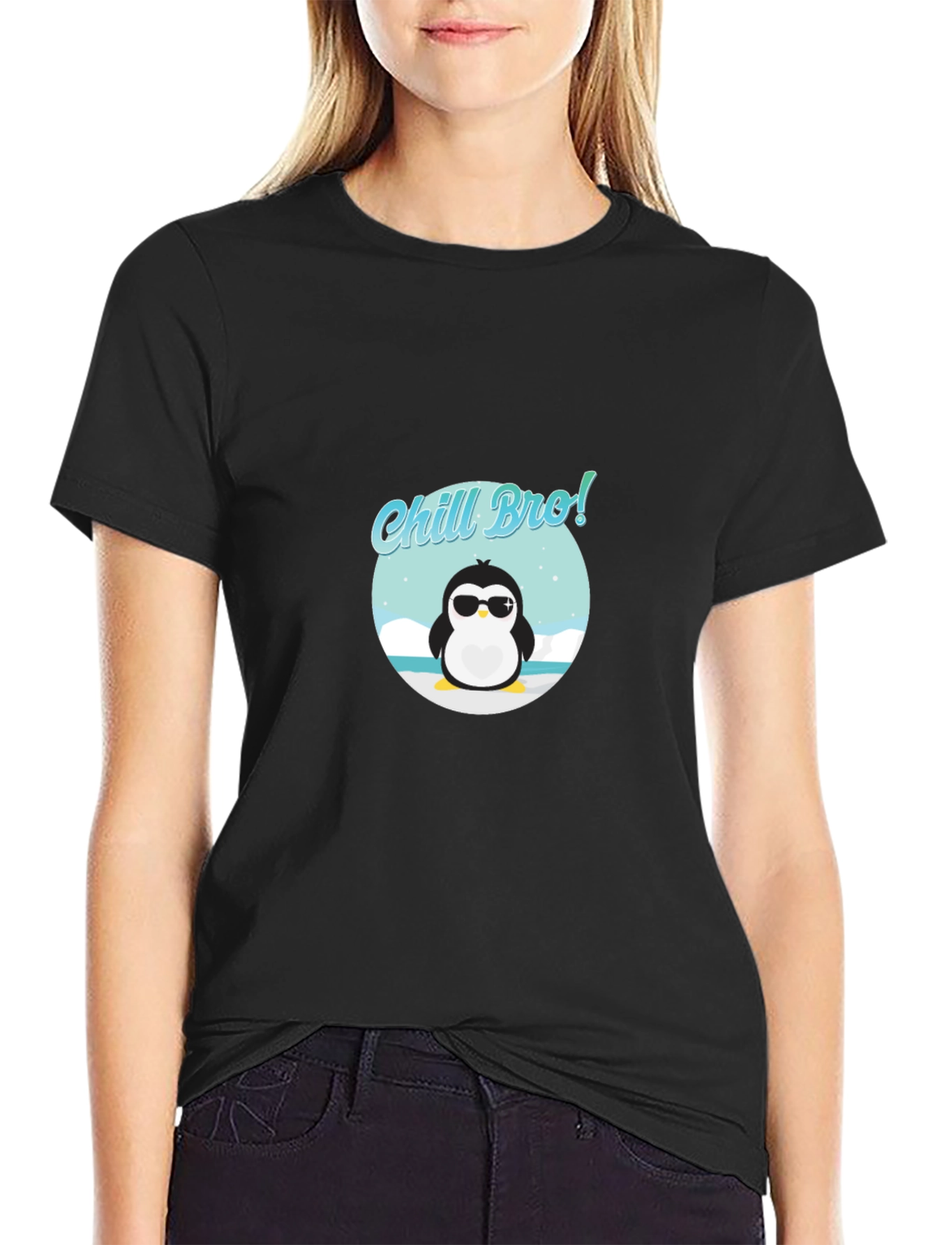 Chill Bro Penguin Graphic Tee - Black Cotton T-Shirt