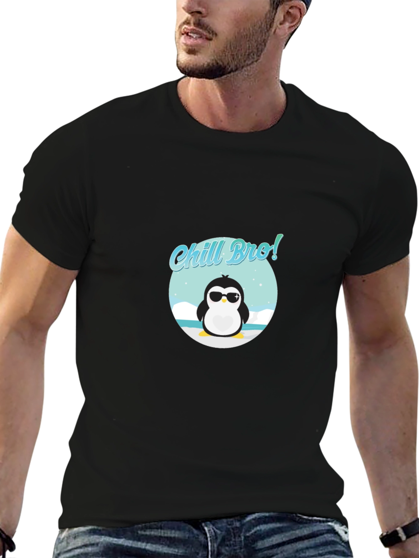 Chill Bro Penguin Graphic Tee - Black Cotton T-Shirt