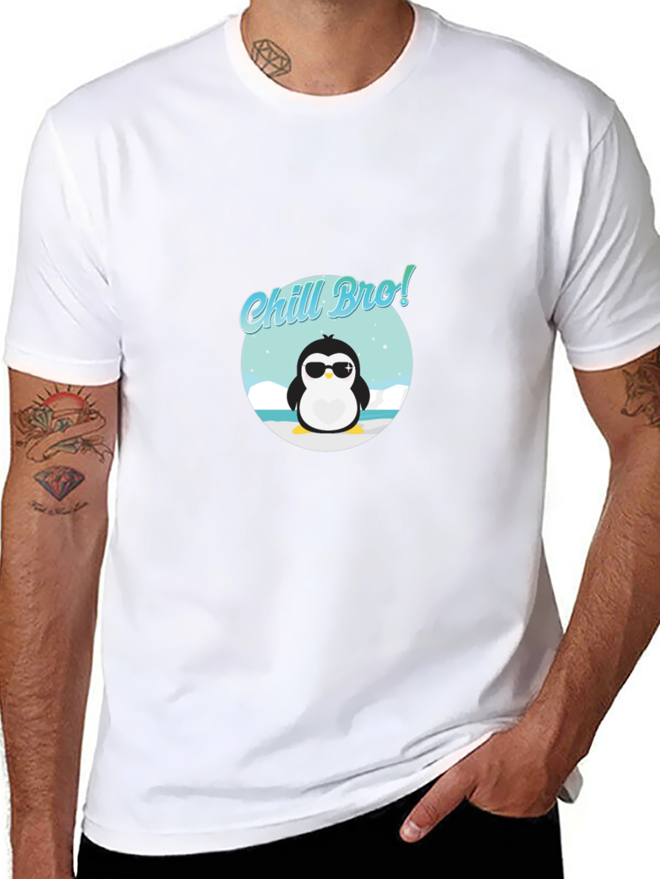 Chill Bro Penguin Graphic Tee - Black Cotton T-Shirt