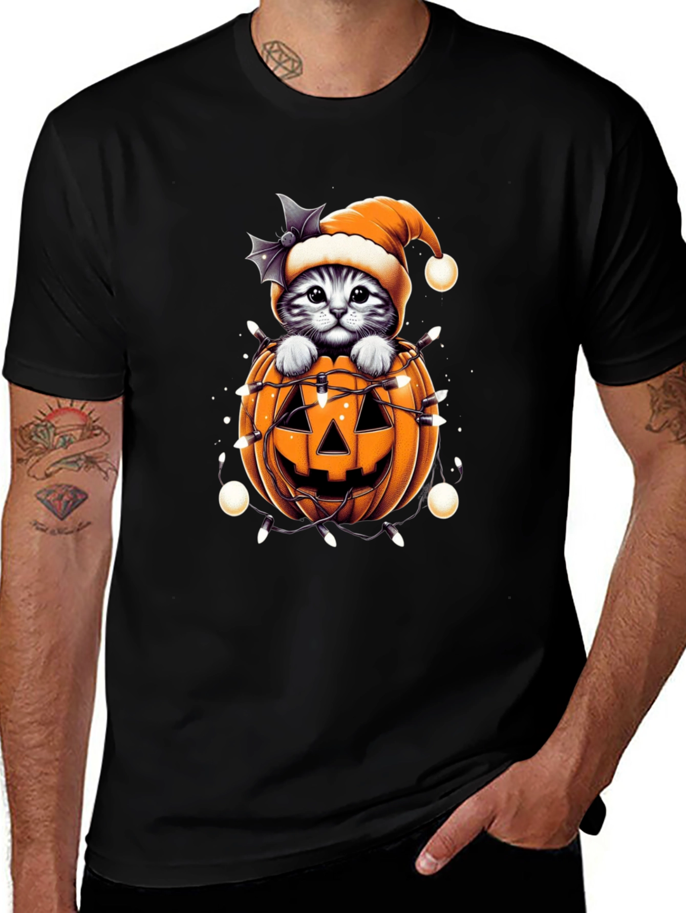 Festive Cat in Pumpkin Halloween T-Shirt